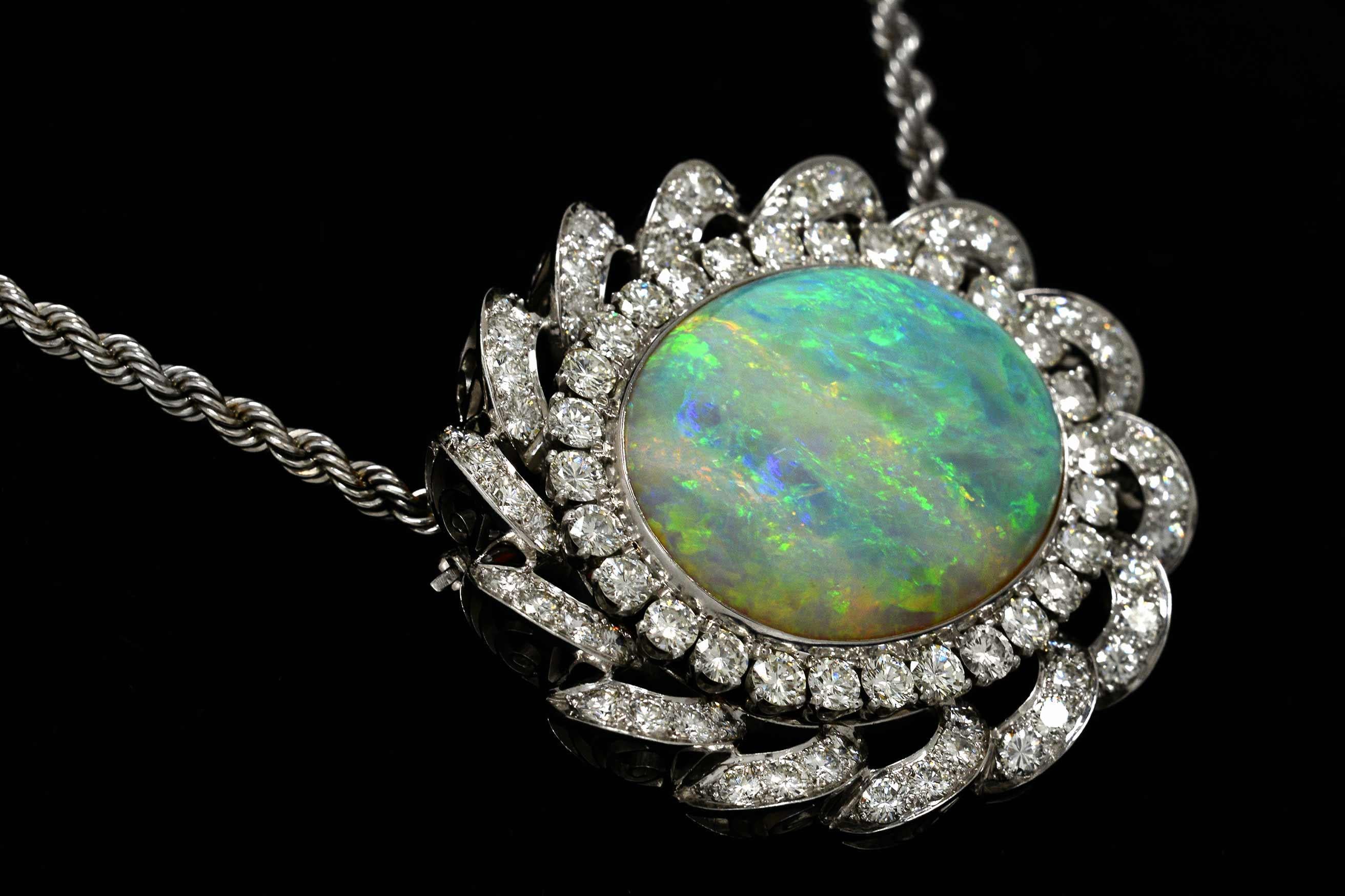 Artisan Space Age Modernist 33 Carat Opal Diamond Necklace For Sale