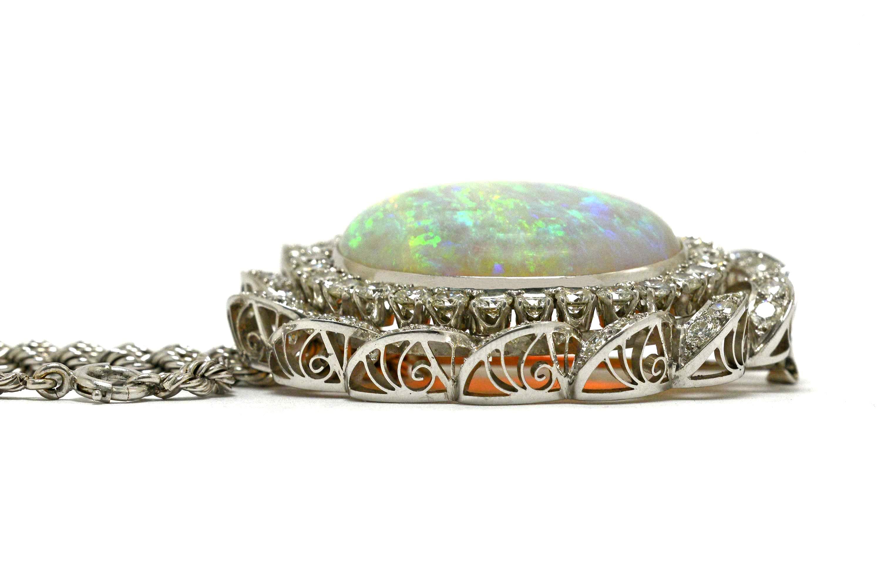 Oval Cut Space Age Modernist 33 Carat Opal Diamond Necklace For Sale