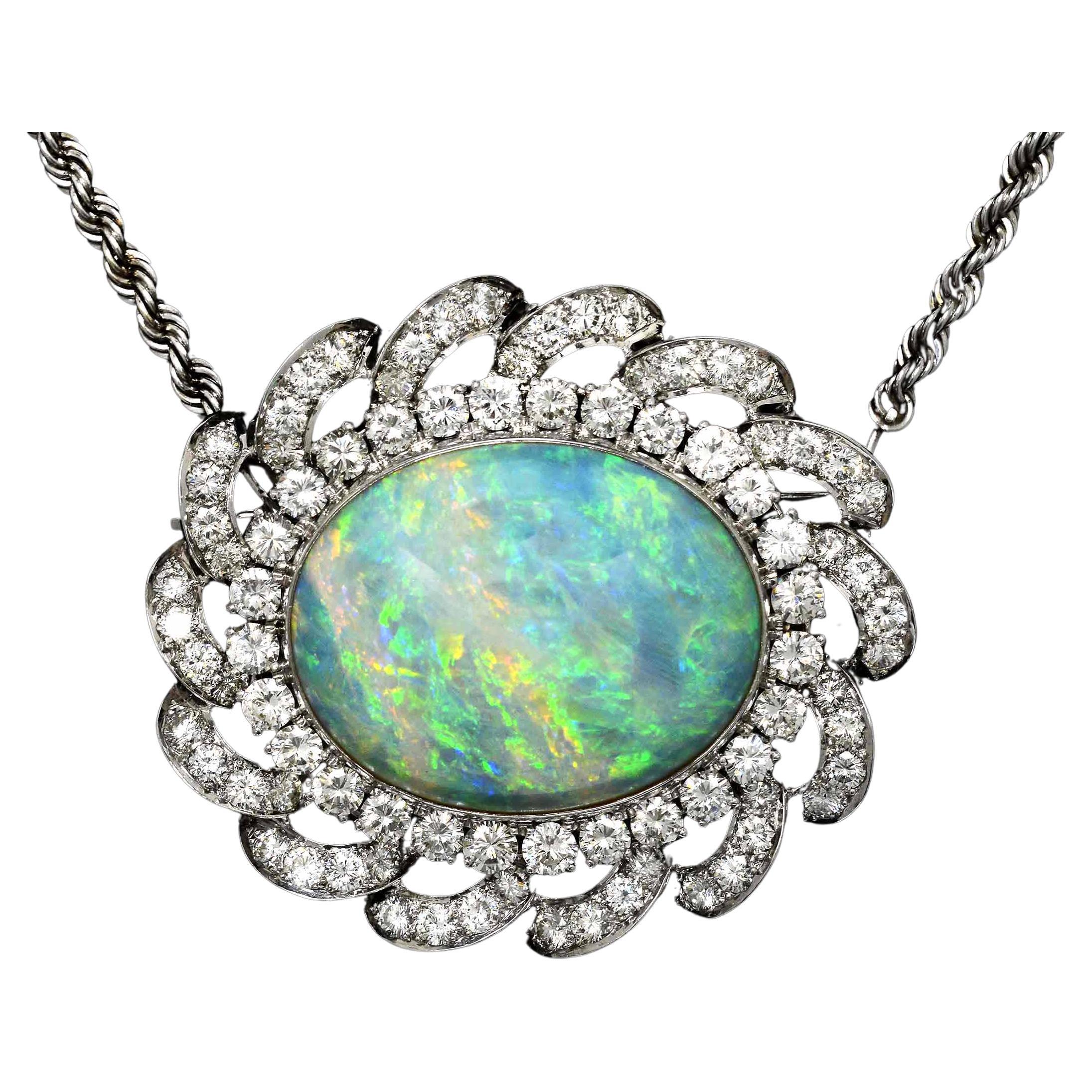 Space Age Modernist 33 Carat Opal Diamond Necklace For Sale