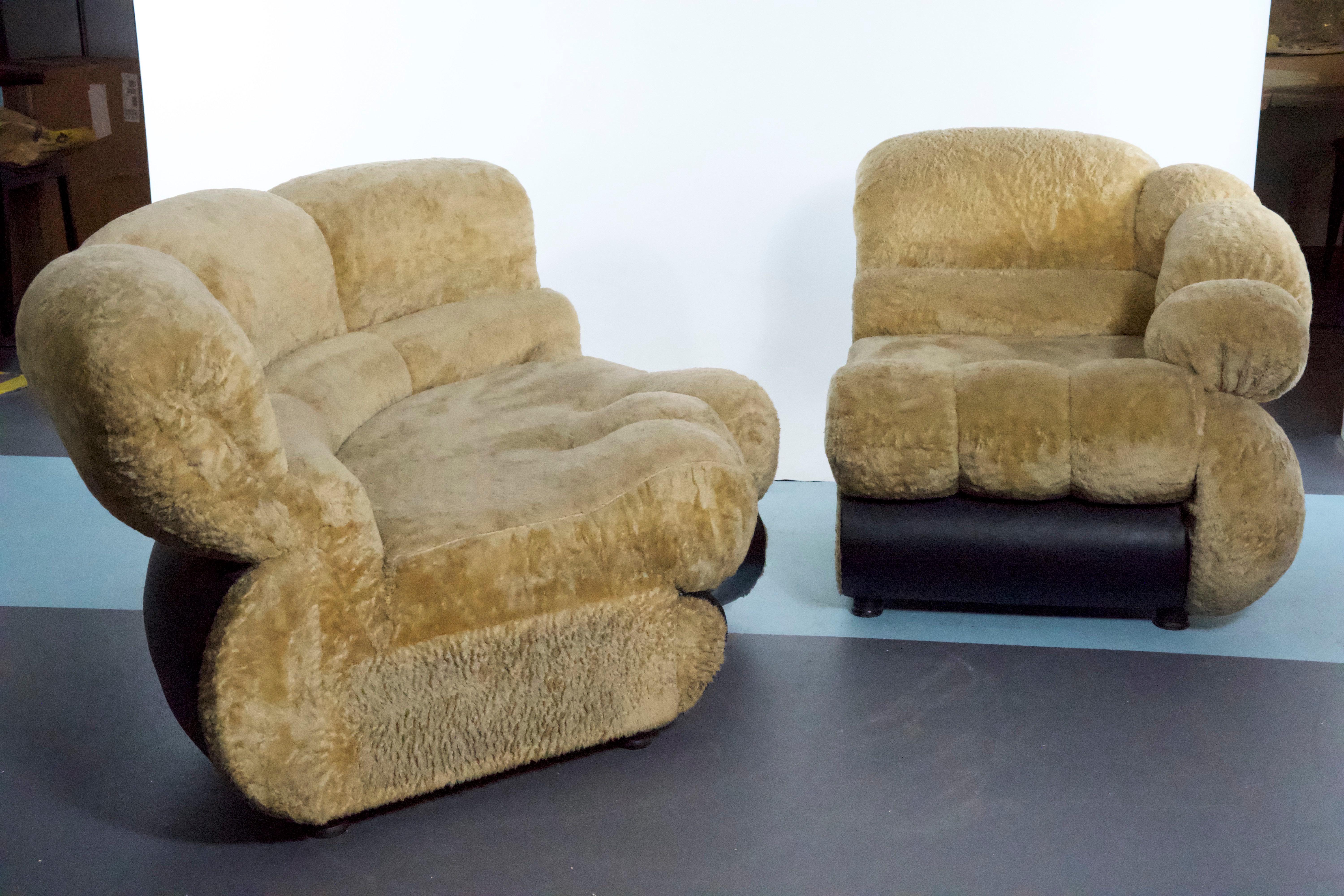 Canapé modulaire de l'ère spatiale Adriano Piazzesi, ours en peluche crème et similicuir, 1970 en vente 5