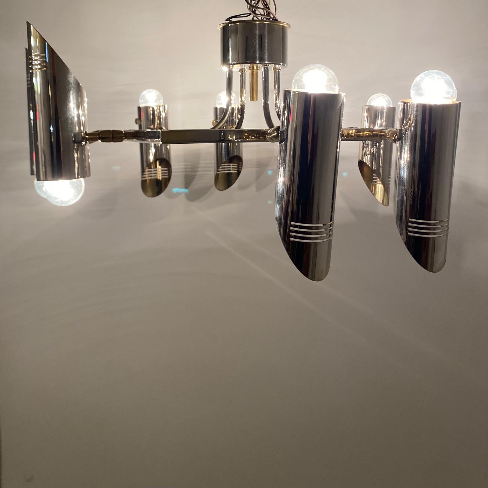 Ottone Lampada da soffitto a più luci A Space AGE nello stile di Stilnovo,  Italia anni '70 in vendita