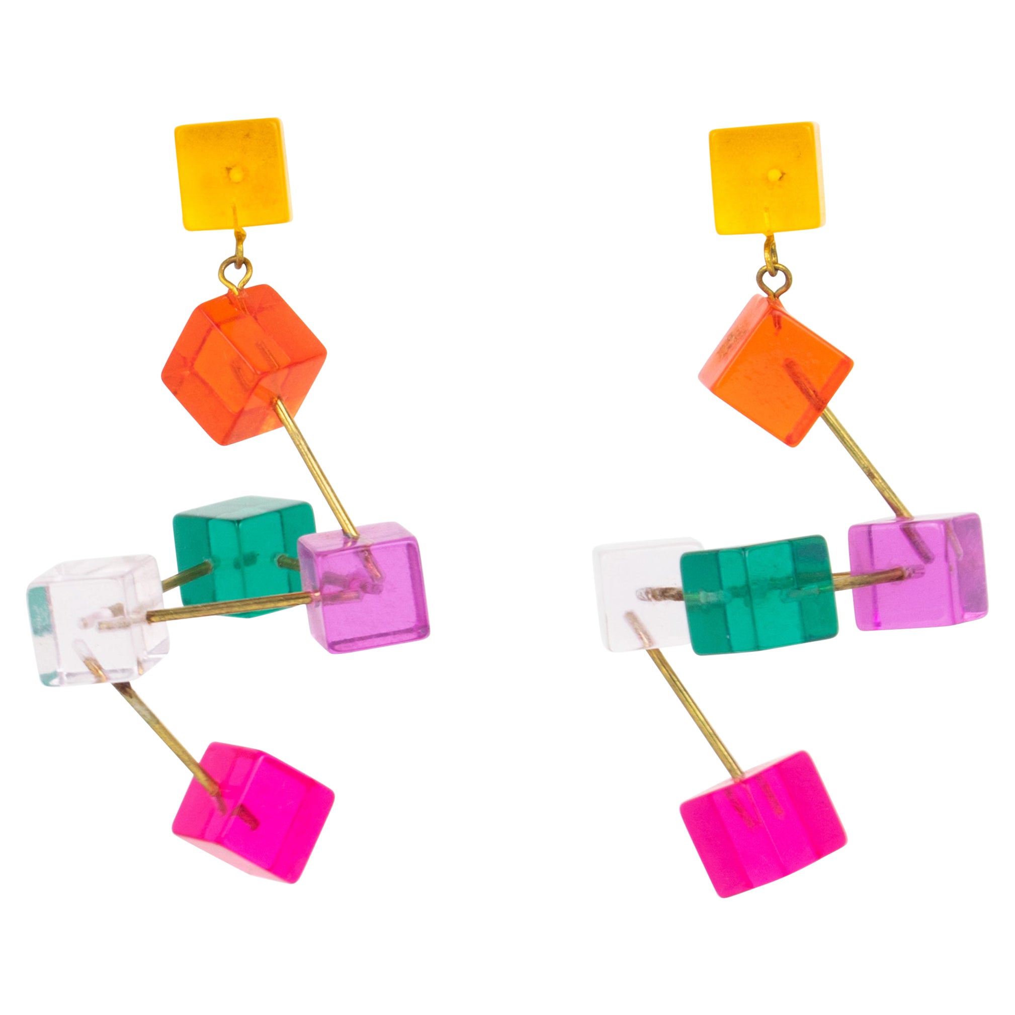 Space Age Multicolor Atomic Lucite Ohrringe mit Ohrstecker im Angebot