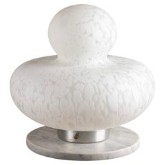Space Age Murano Frosted White Speckled Glass Table Lamp on Marble Base