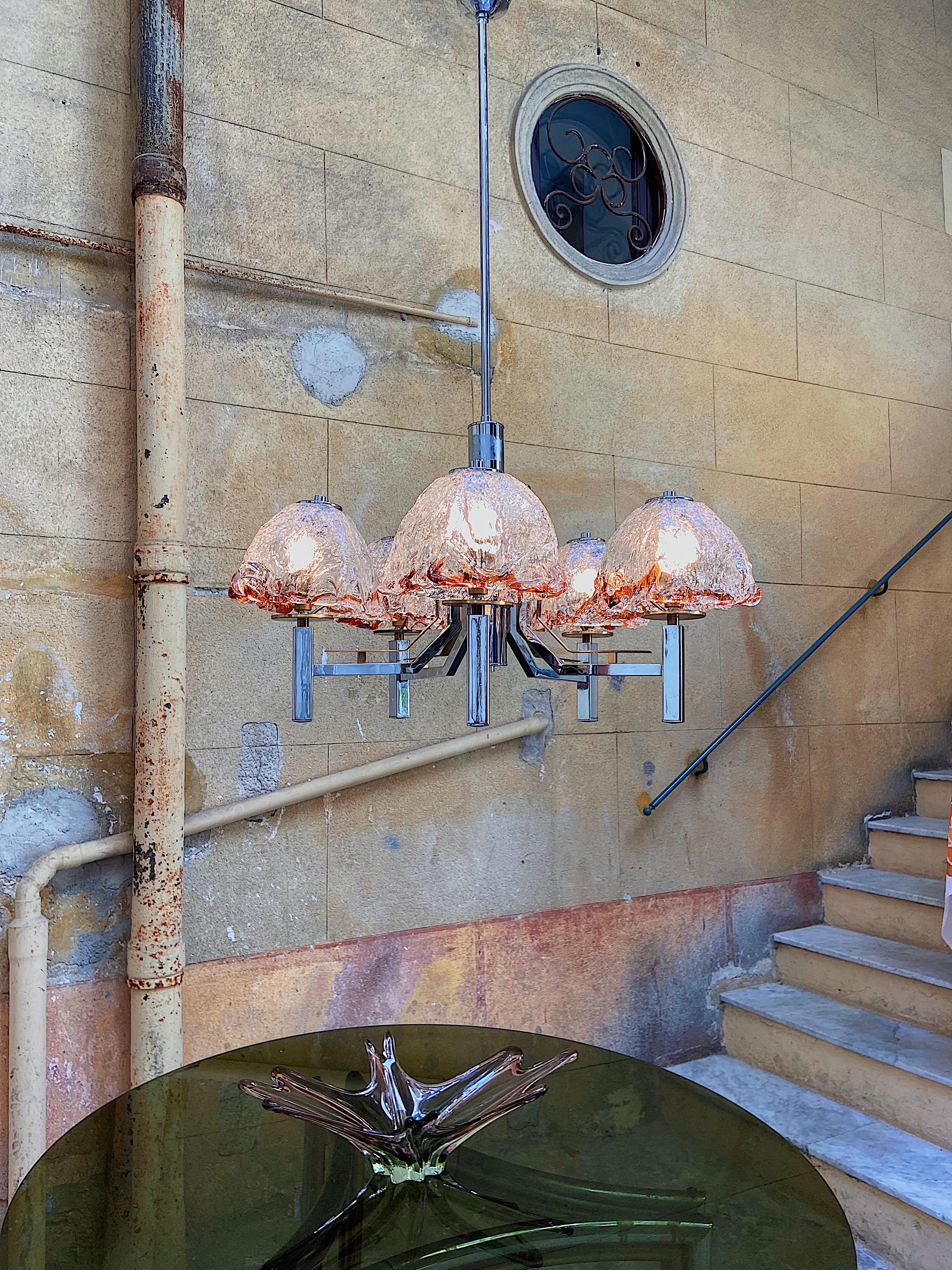 Mid-Century Modern Space Age Murano Glass Chandelier by Toni Zuccheri, Italy, 1970s For Sale