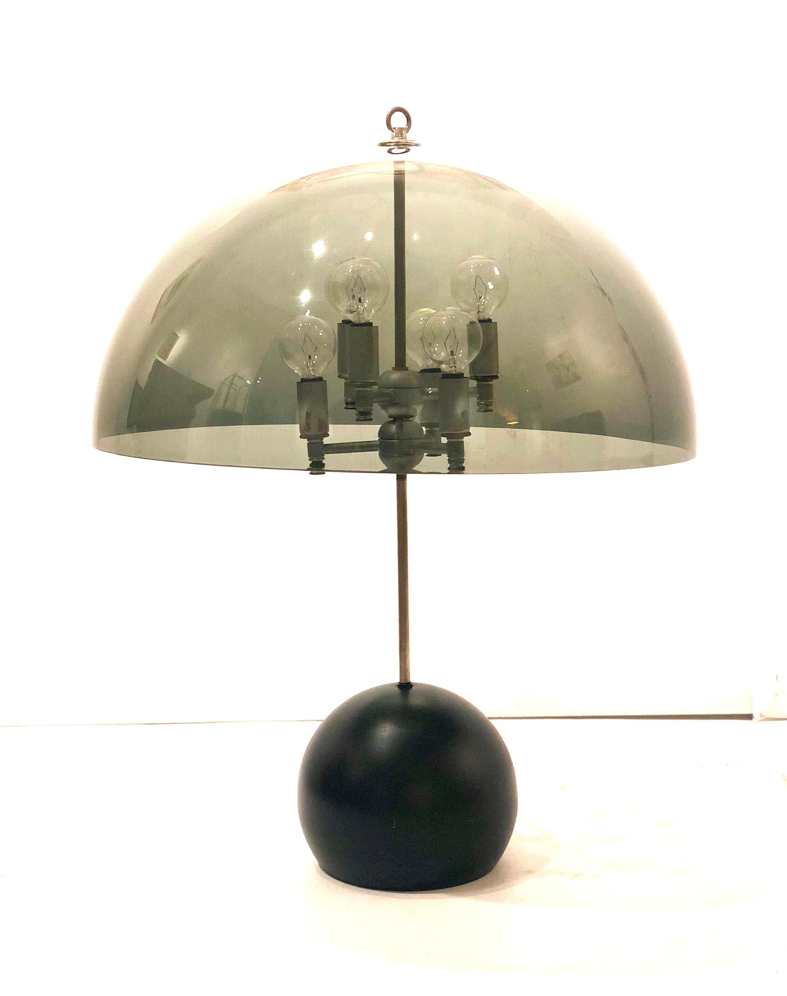 Space Age Mushroom Table Lamp with Smoke Lucite Shade In Good Condition In San Diego, CA