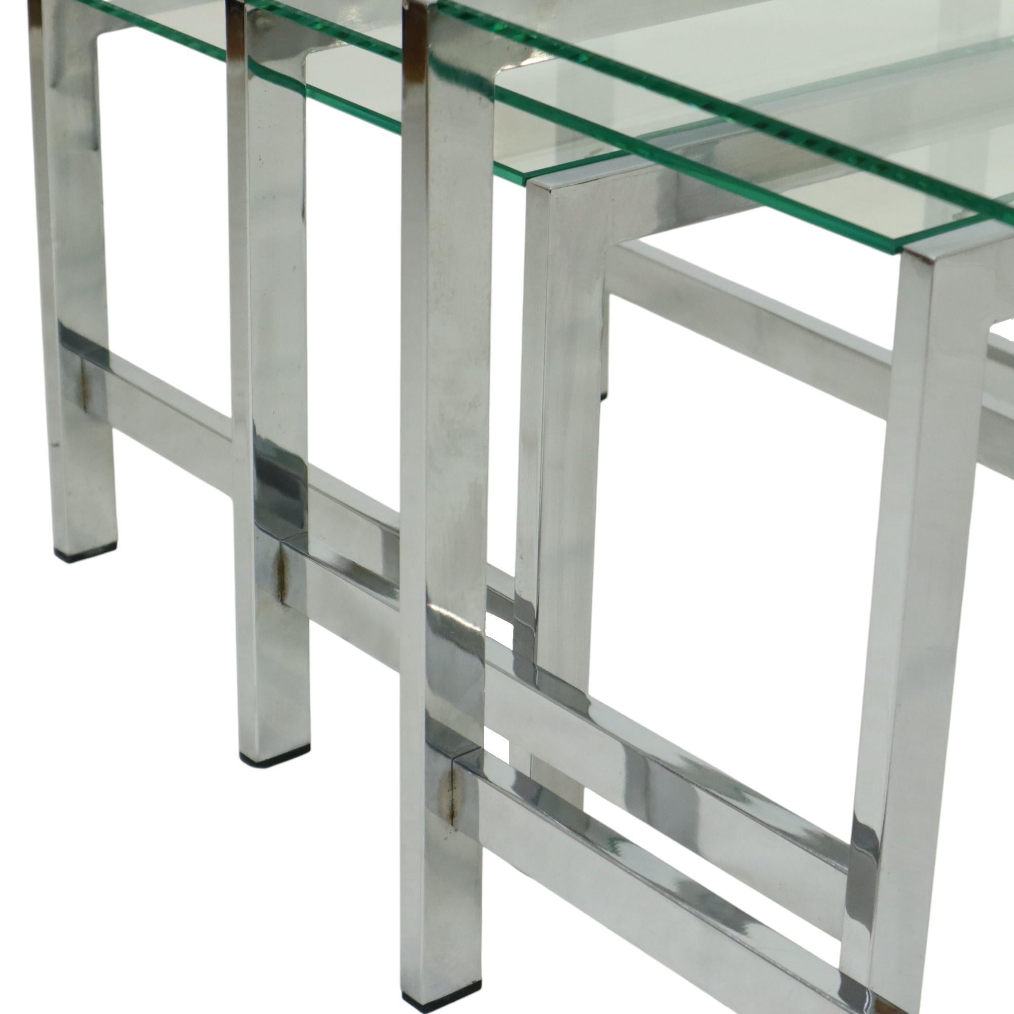Tables gigognes Space and Chrome Clear Glass Sixties Design Side Table en vente 1