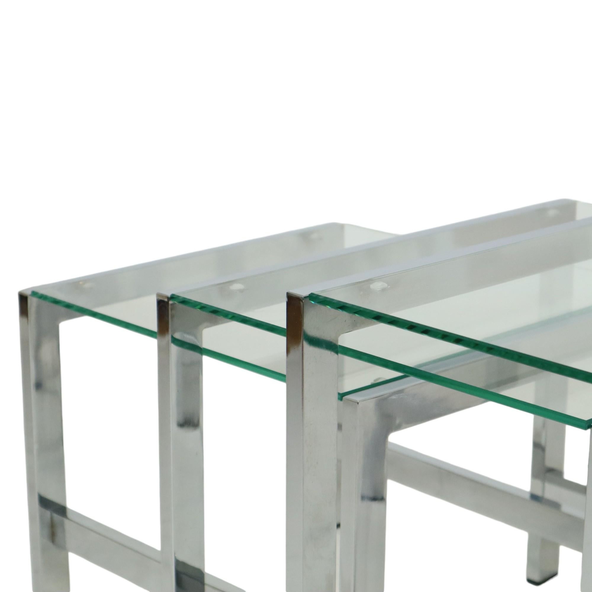 Tables gigognes Space and Chrome Clear Glass Sixties Design Side Table en vente 2