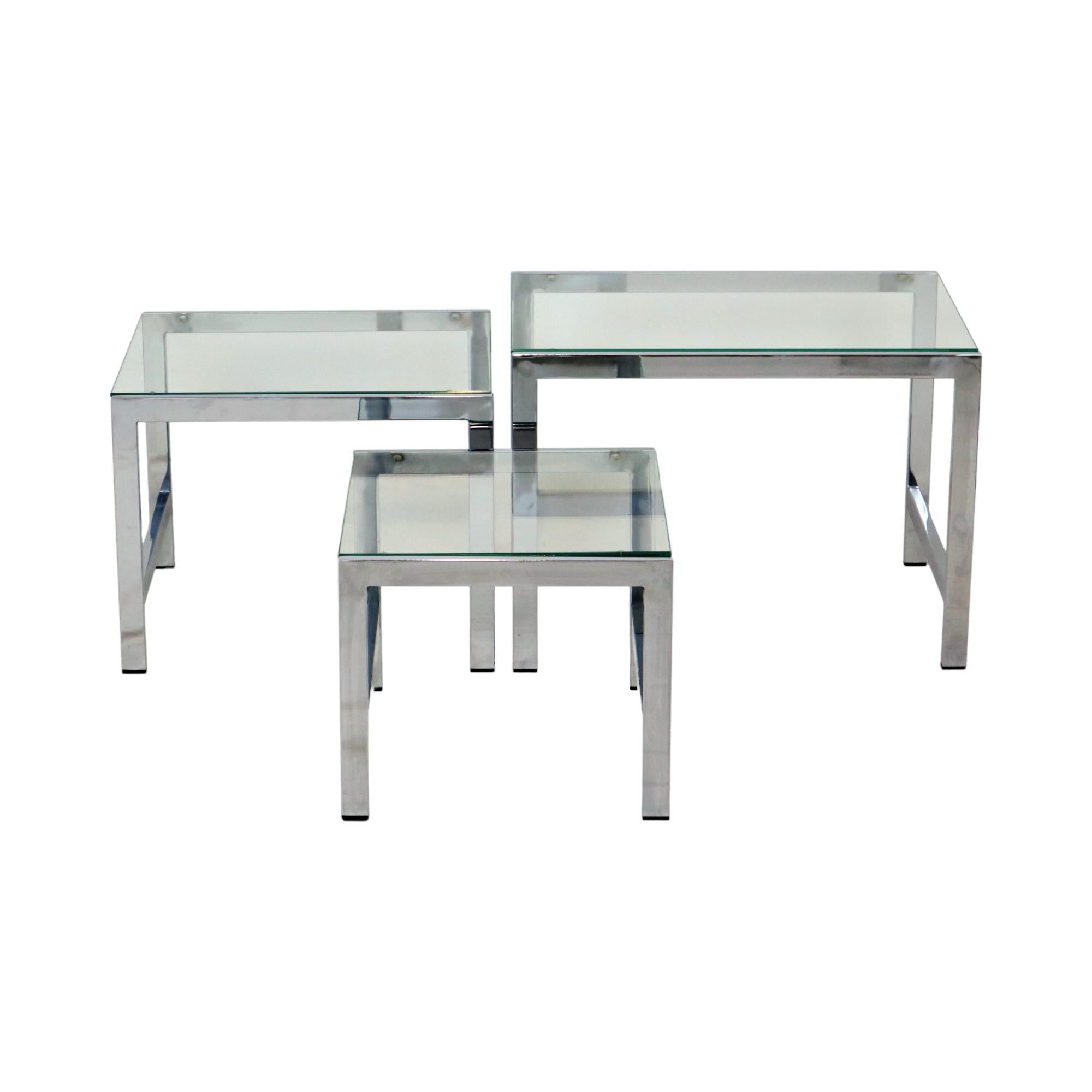 Tables gigognes Space and Chrome Clear Glass Sixties Design Side Table en vente 3