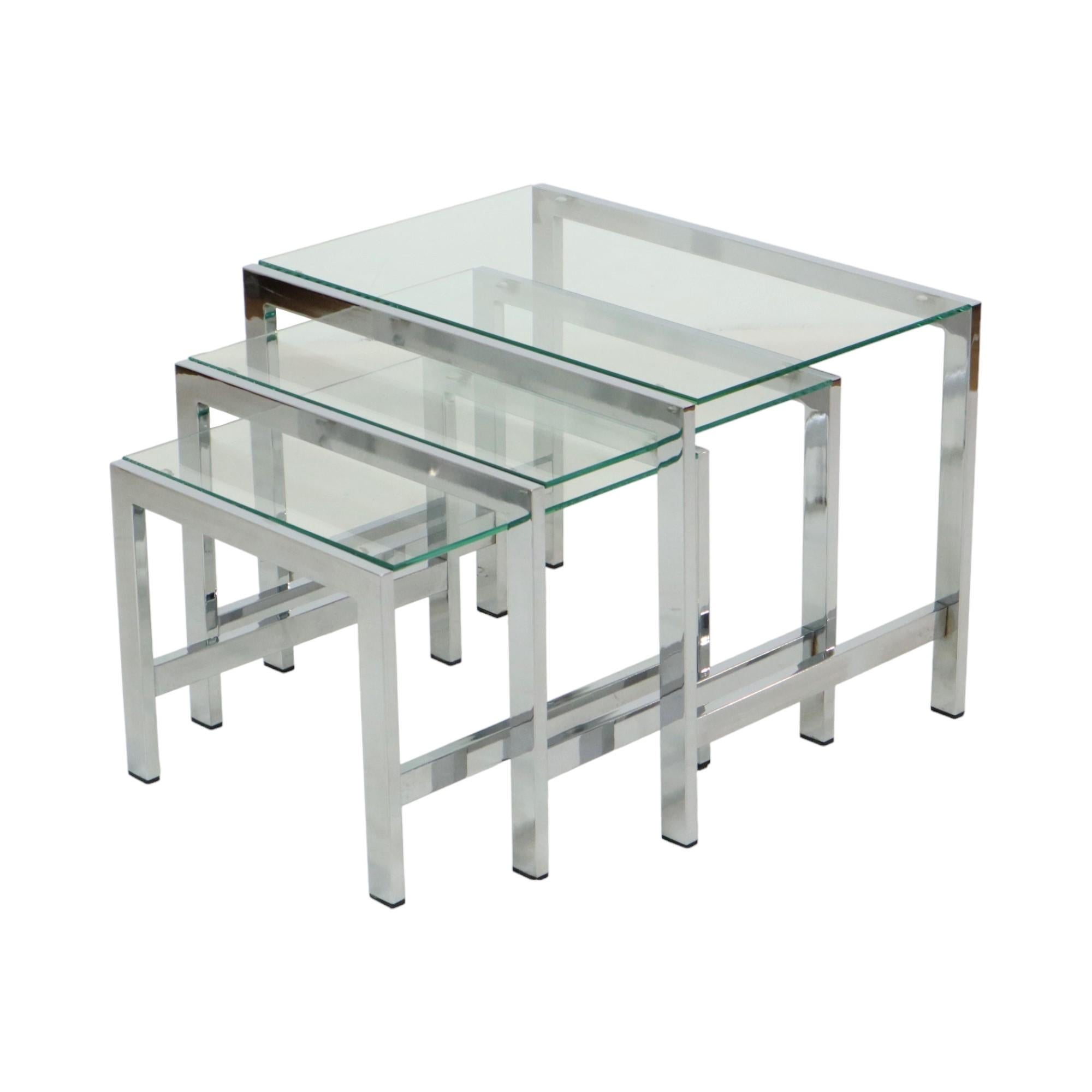 Space Age Nesting Tables Chrome Clear Glass Sixties Design Side Table