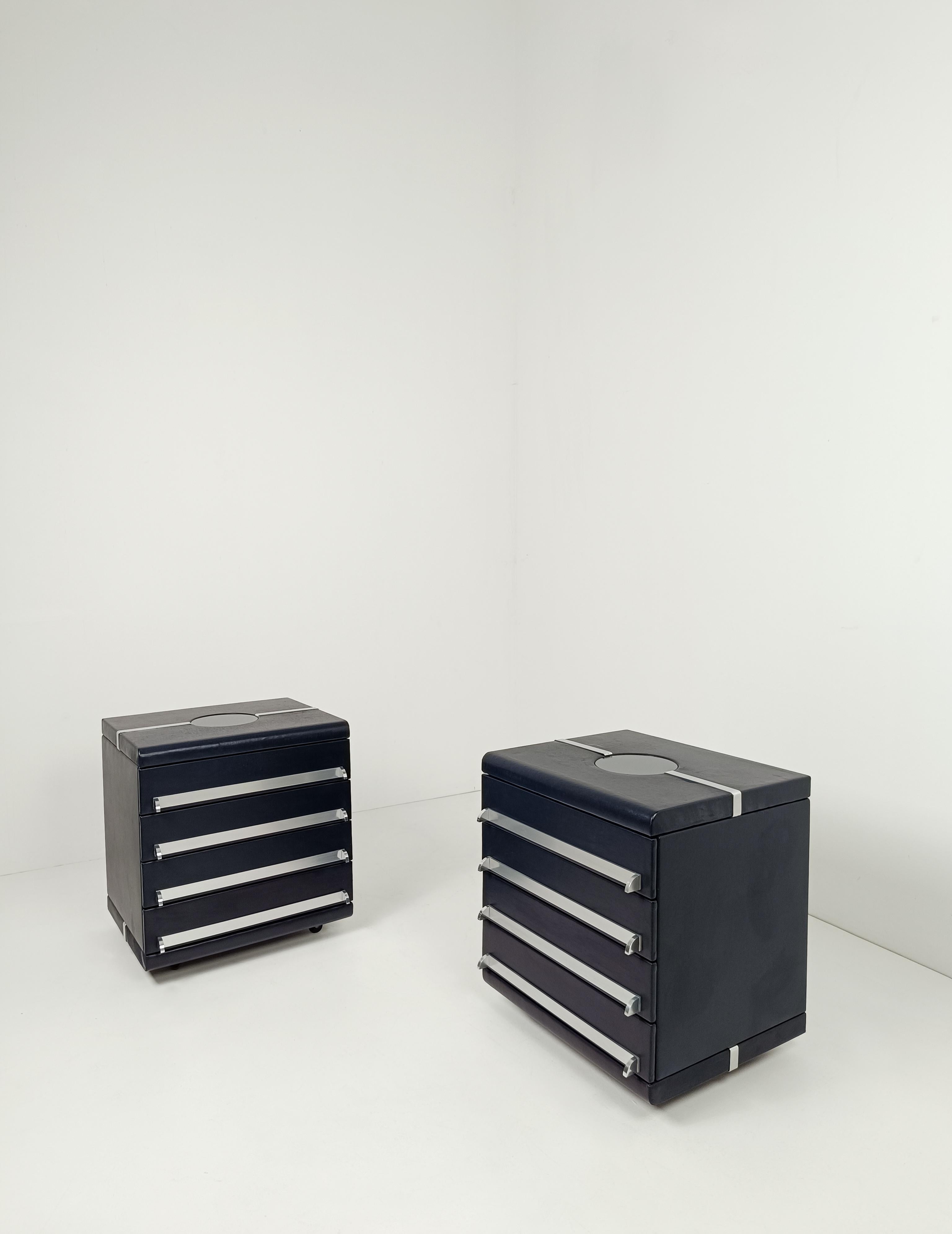 Metal Space Age Night Stands in the style of Luigi Massoni in Chrome & Leather, 70s For Sale