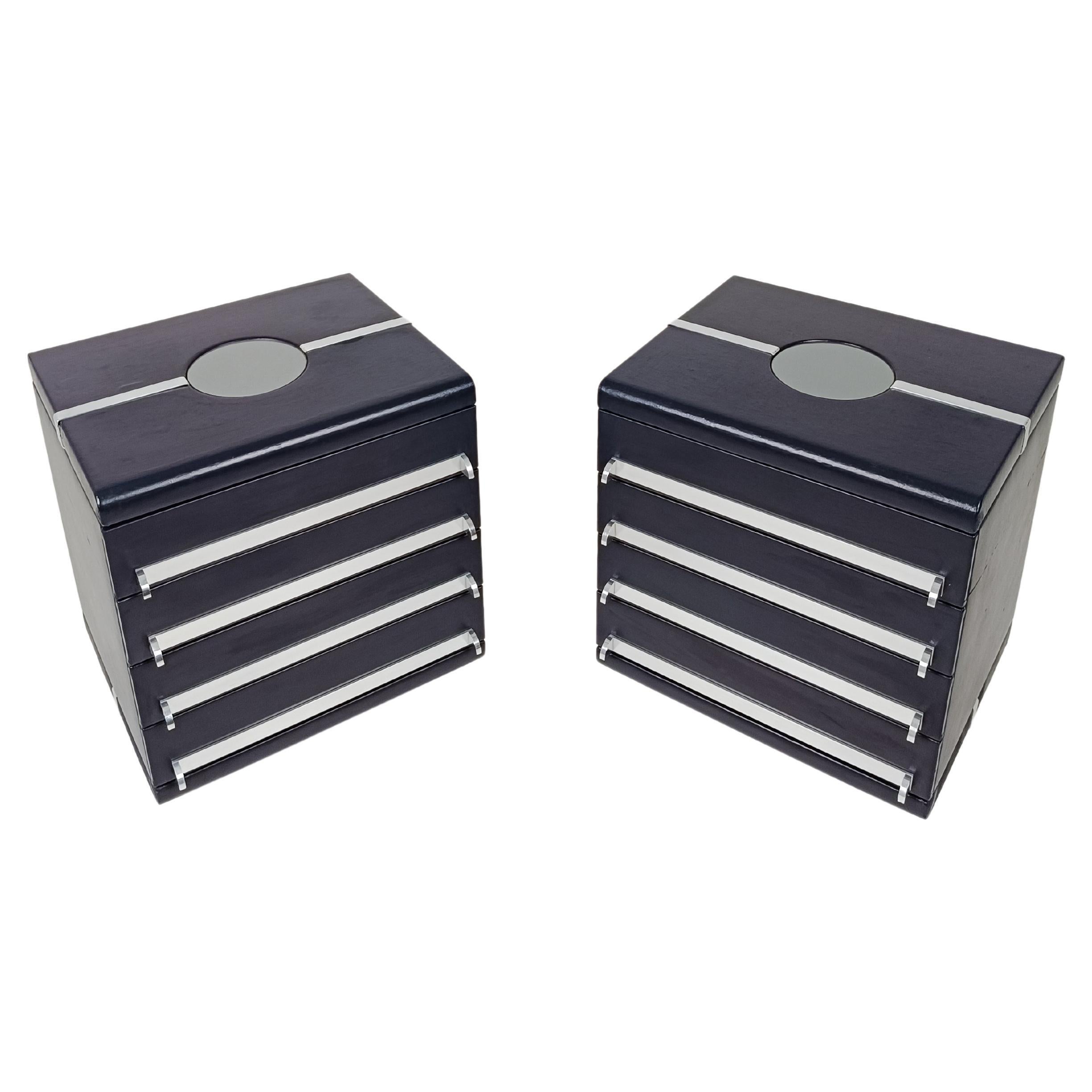 Space Age Night Stands in the style of Luigi Massoni in Chrome & Leather, 70s