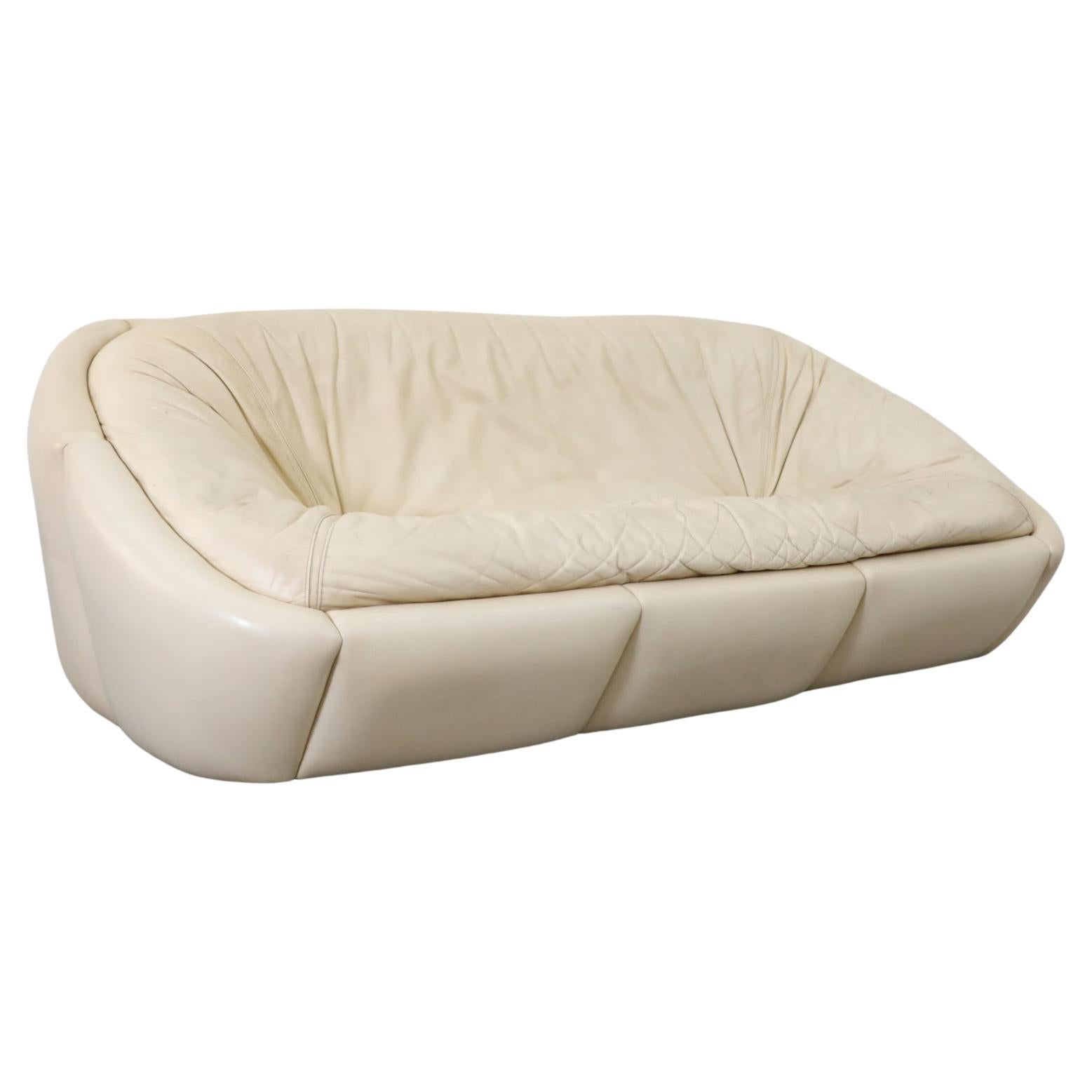 Space Age Off-White Leather Sofa in the Style of Steve Chase