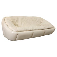 Space Age Off-White Leather Sofa in the Style of Steve Chase