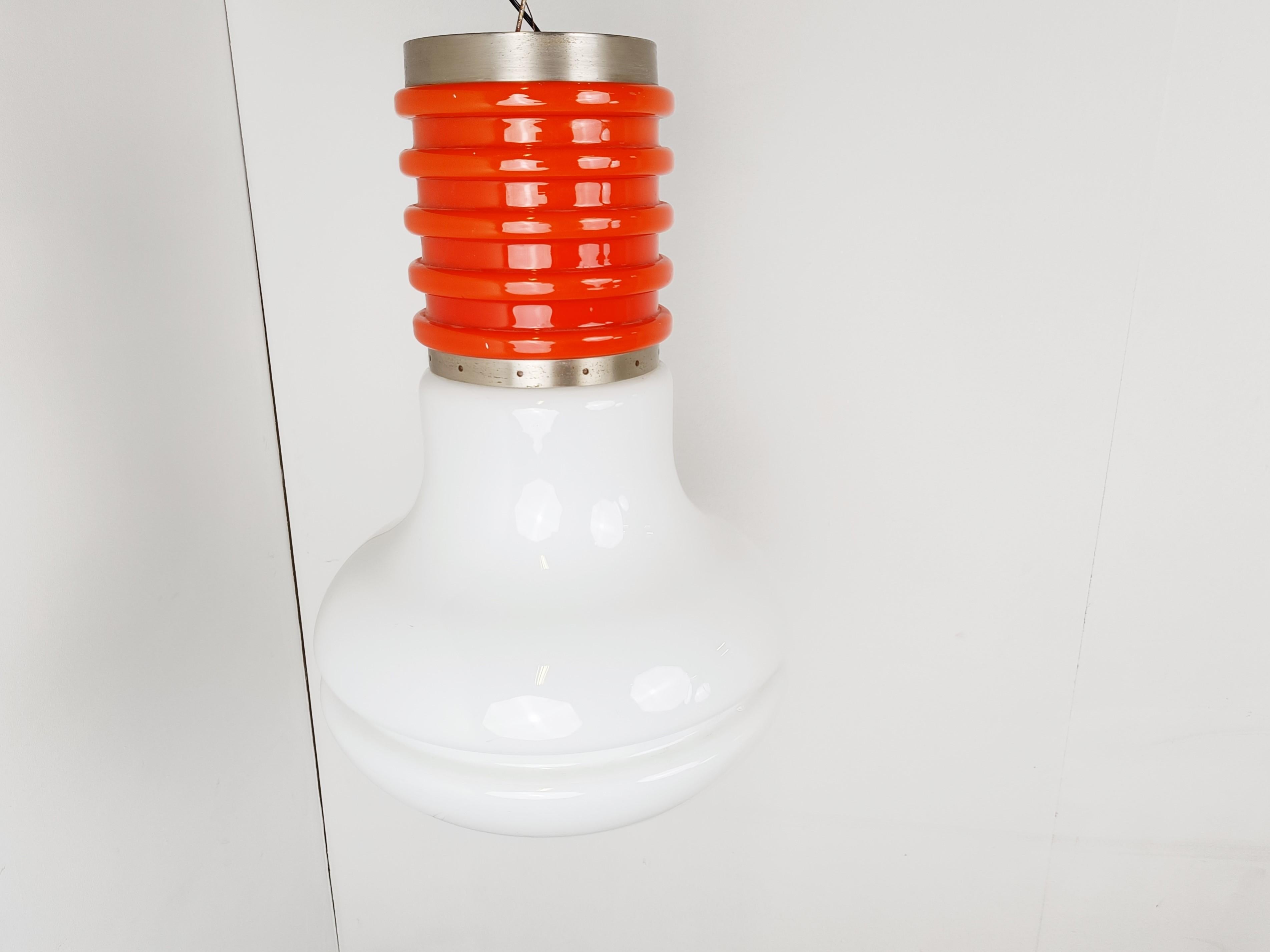 Space age opal glass pendant light, 1970s  In Good Condition For Sale In HEVERLEE, BE