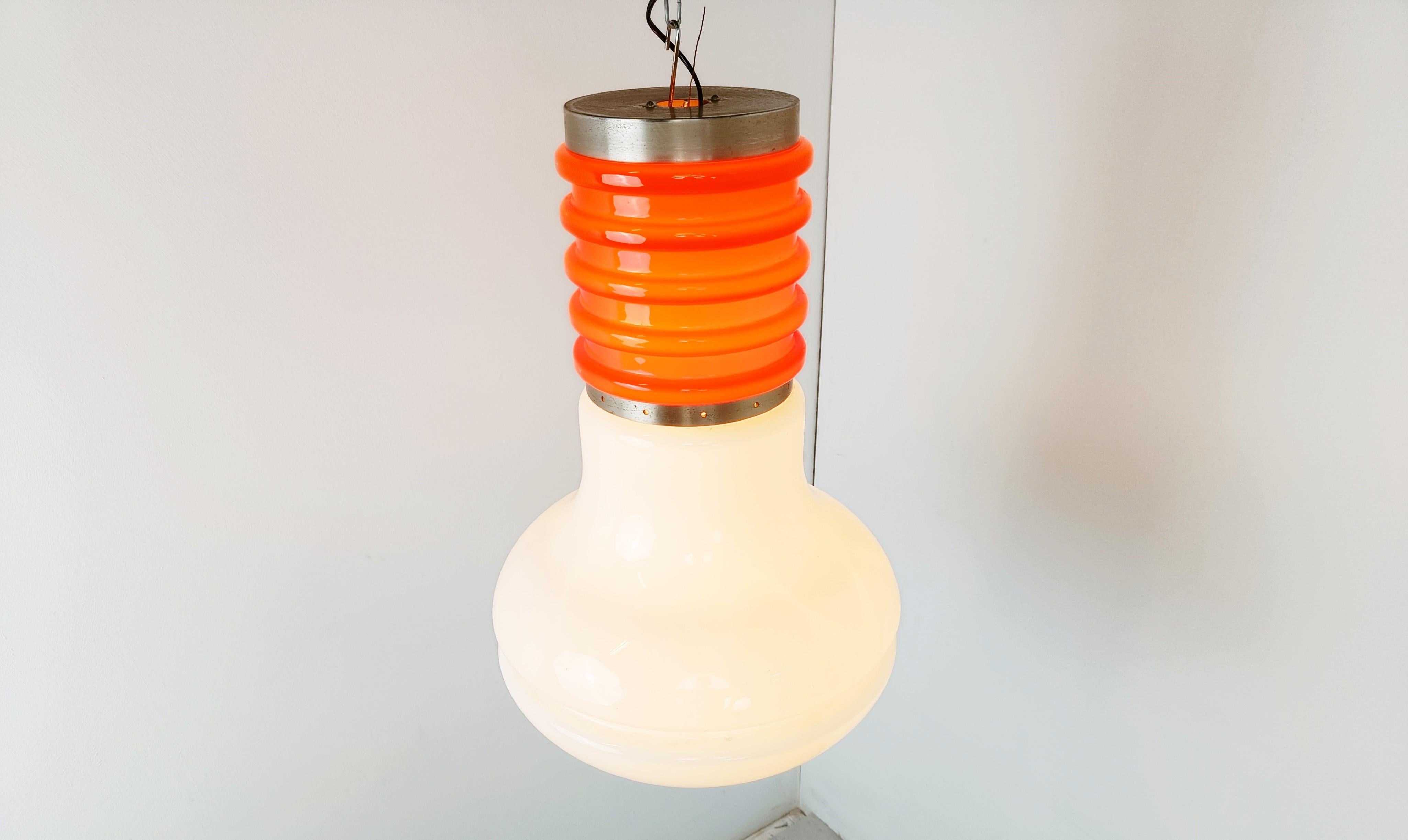 Late 20th Century Space age opal glass pendant light, 1970s  For Sale