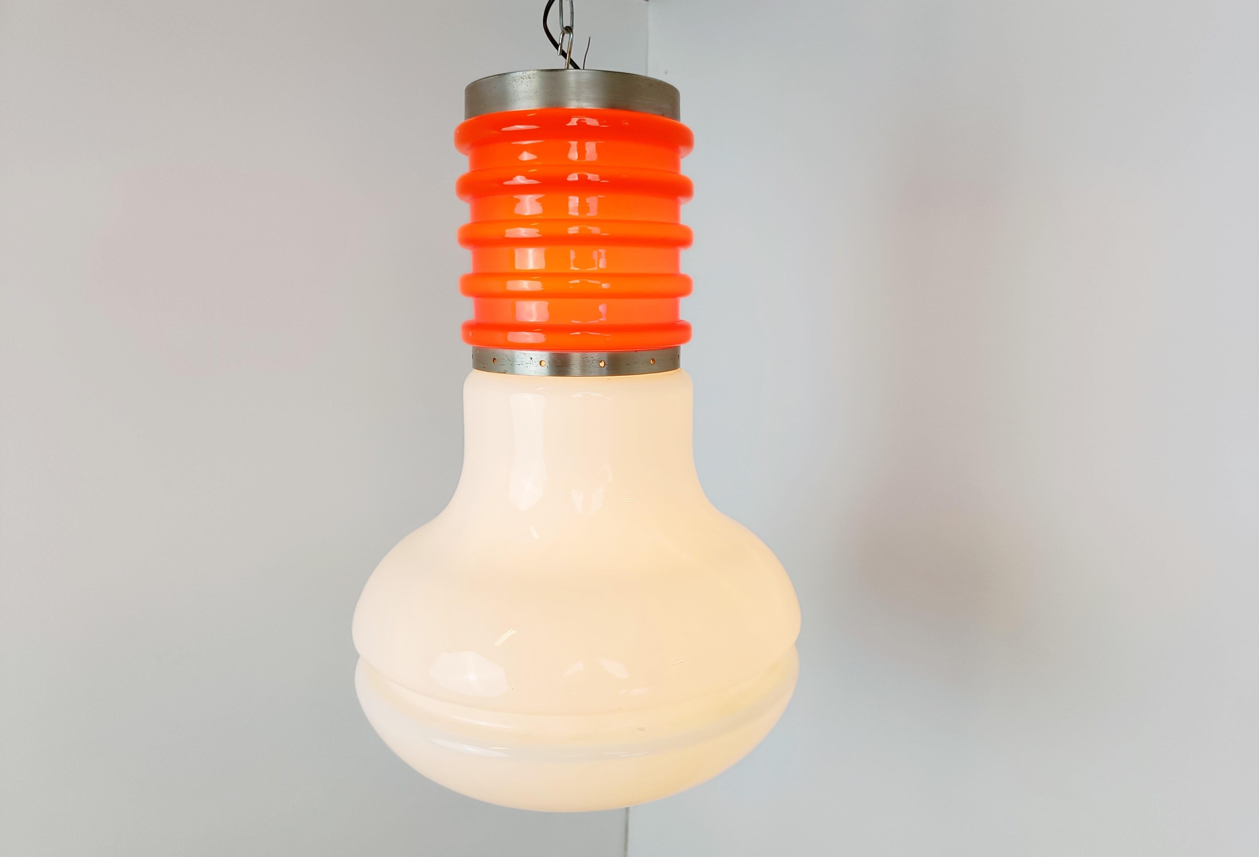 Glass Space age opal glass pendant light, 1970s  For Sale