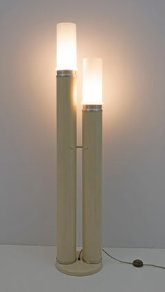 Space Age Opaline Glass and Lacquered Metal Cylinders Floor Lamp, 1970s