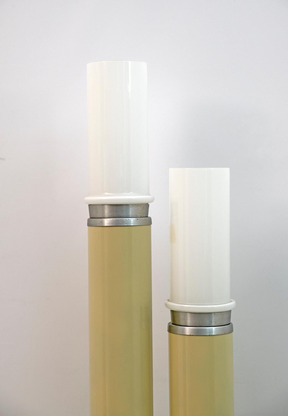 Space Age Opaline Glass and Lacquered Metal Cylinders Floor Lamp, 1970s For Sale 1