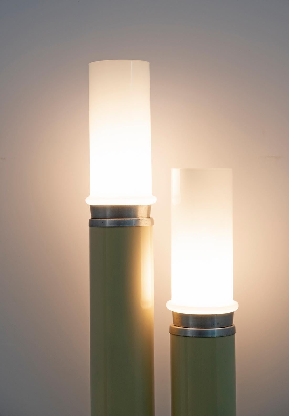Space Age Opaline Glass and Lacquered Metal Cylinders Floor Lamp, 1970s For Sale 2