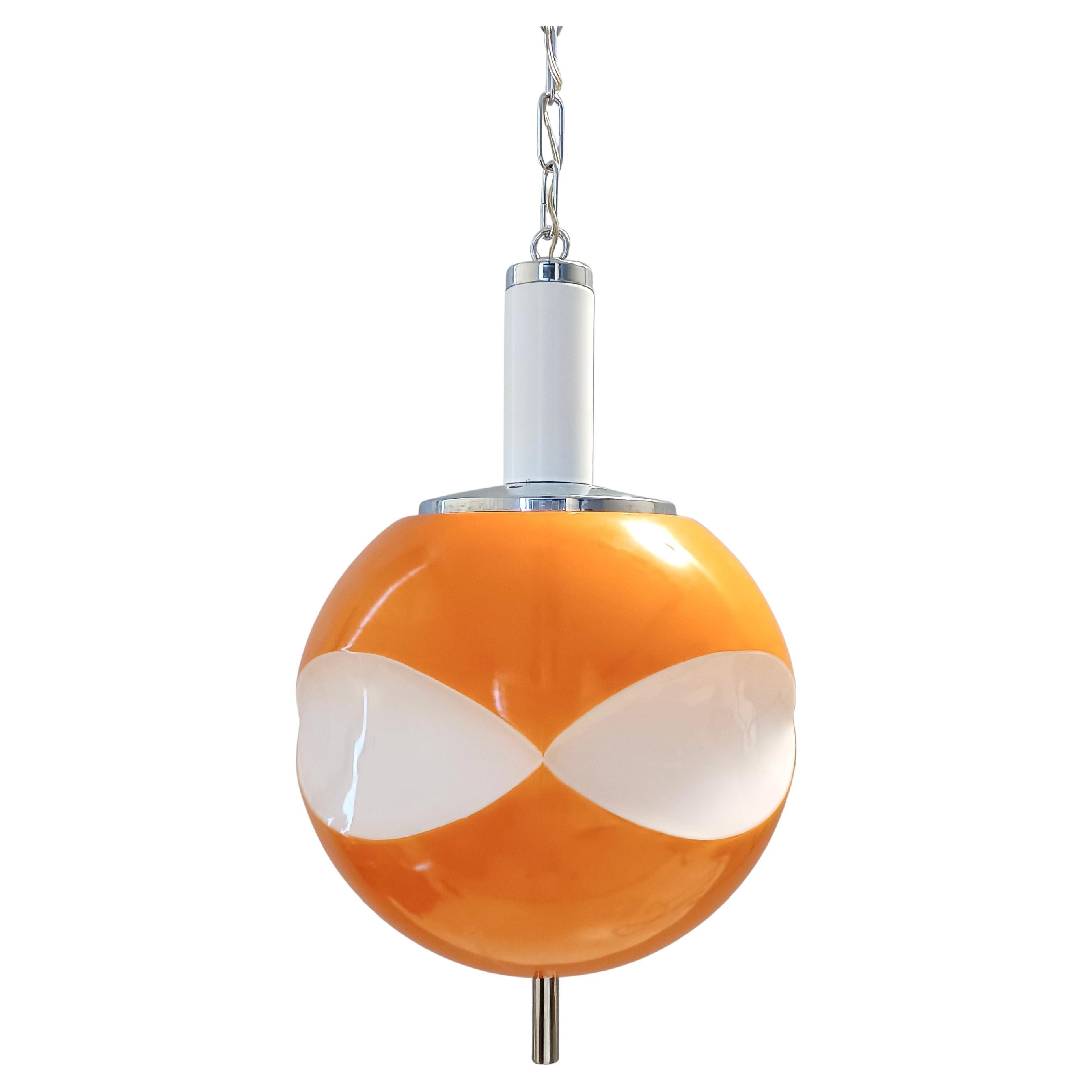Space Age Orange and White Opaline Glass Pendant, Italy