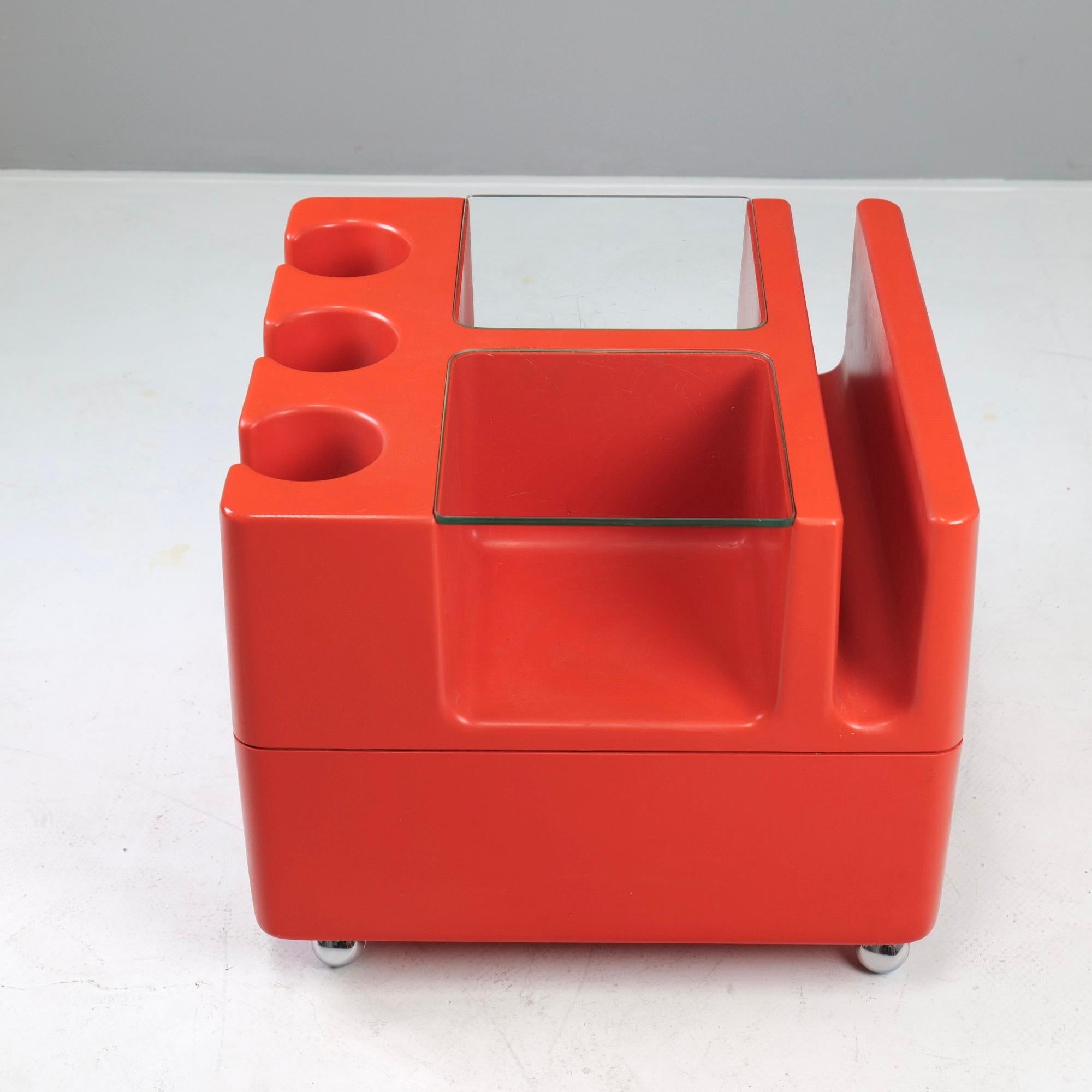 German  Space Age Orange Bar Cart Table by Horn Collection attributed to Peter Ghyczy For Sale