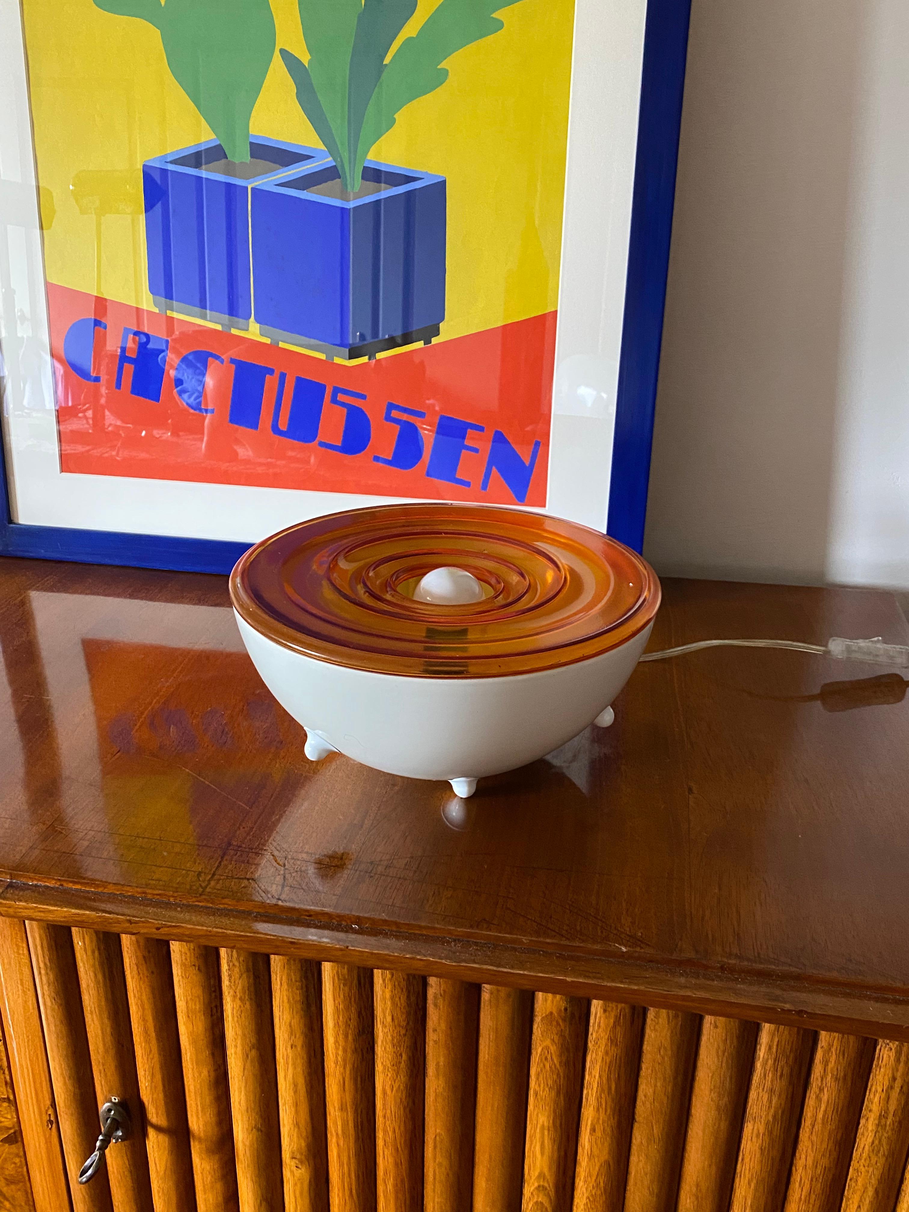 French Lampe de table en verre orange de l'ère spatiale, France 1970 en vente