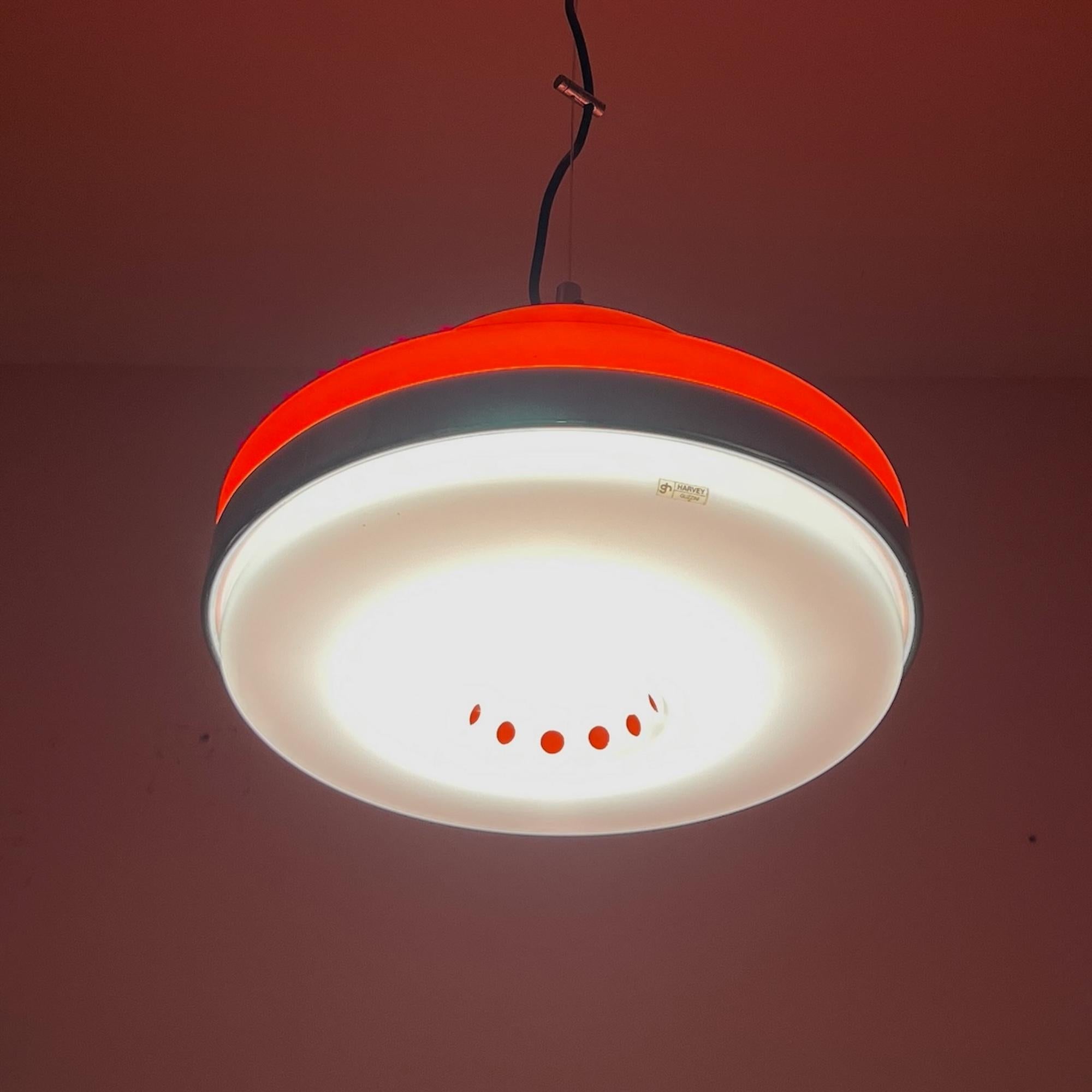 Italian Space Age Orange Hanging Lamp by Harvey Guzzini, 1960s For Sale