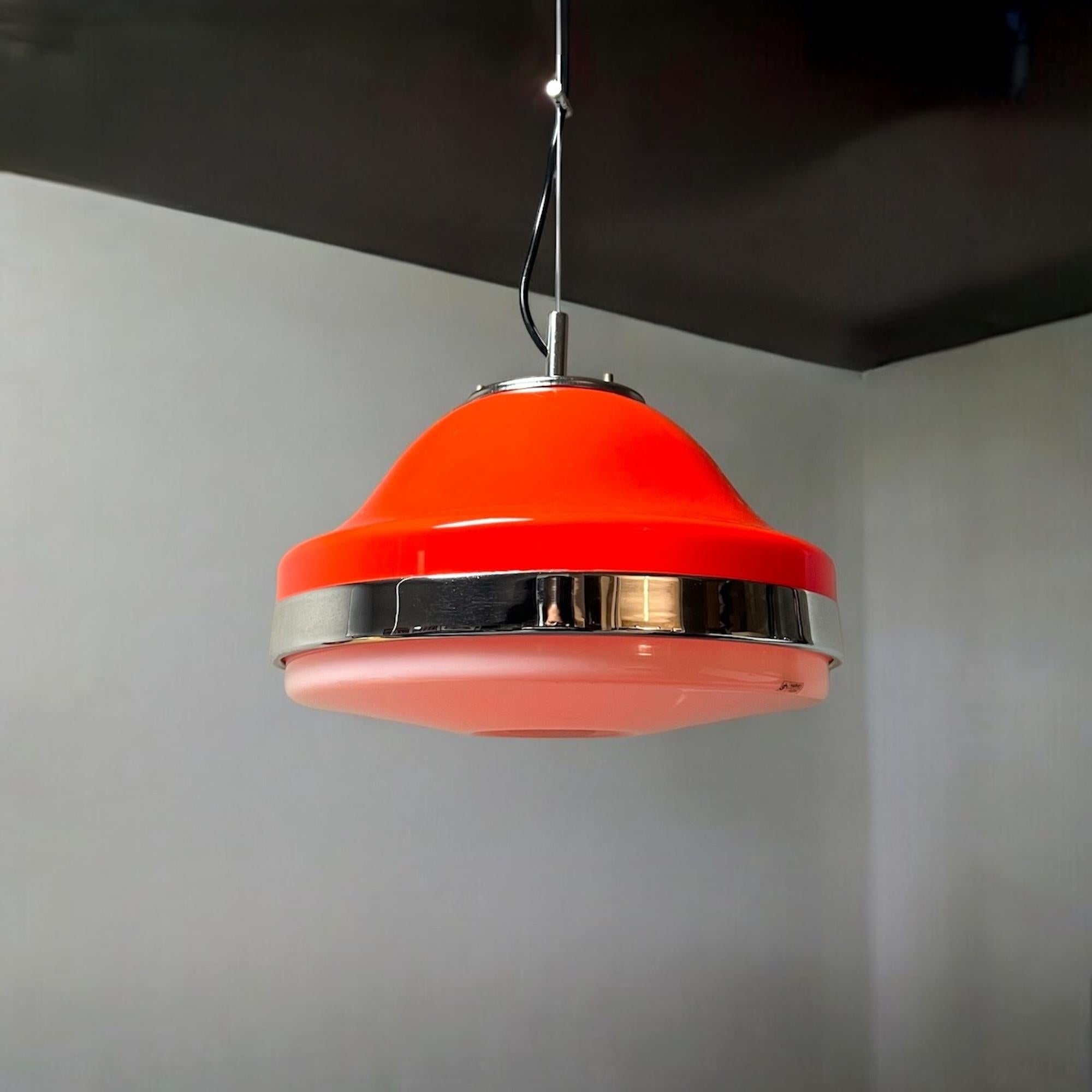 Space Age Orange Hanging Lamp by Harvey Guzzini, 1960s In Good Condition In San Benedetto Del Tronto, IT