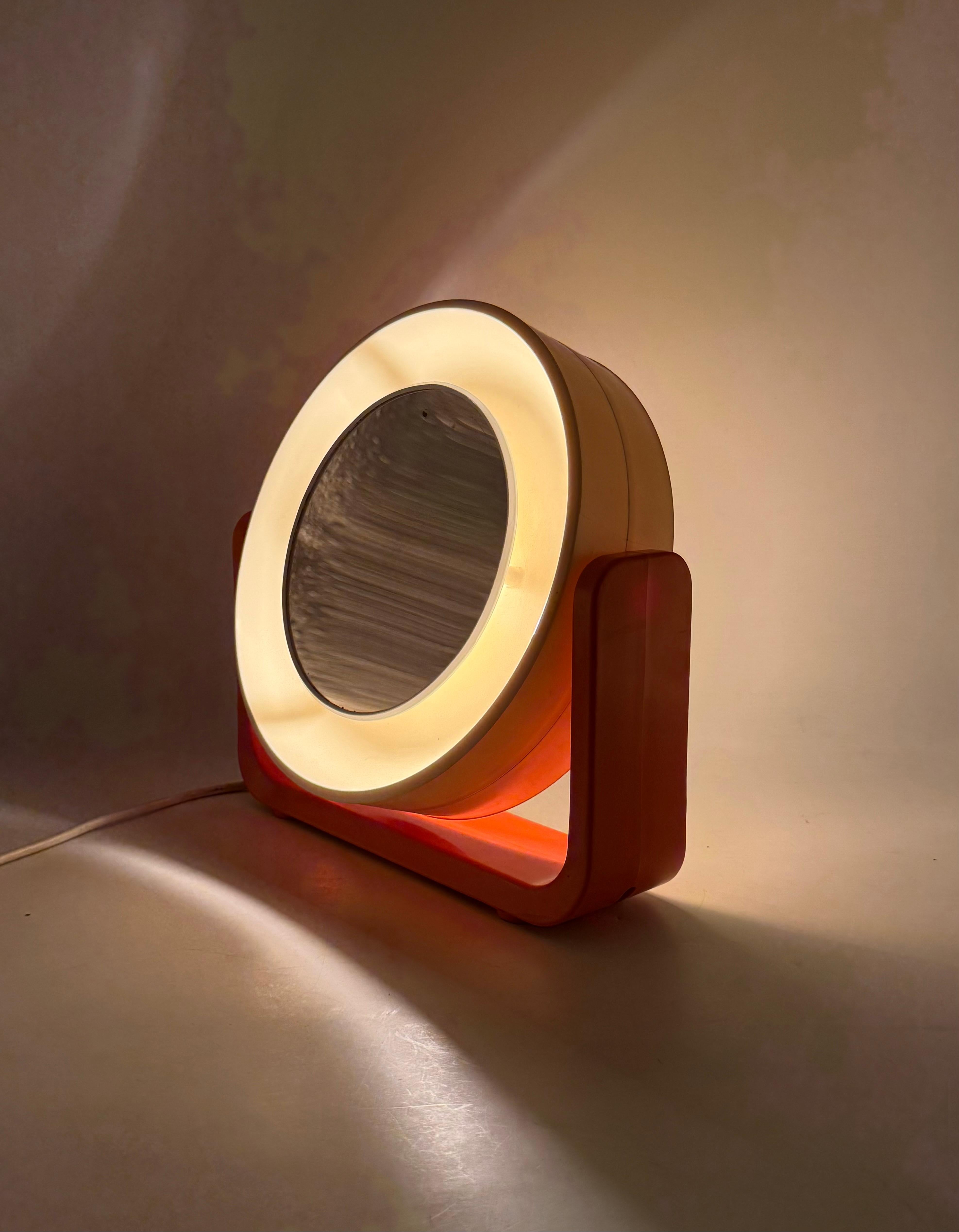 Space Age orange illuminated table mirror mod. w93, Allibert, West Germany 1960s For Sale 8
