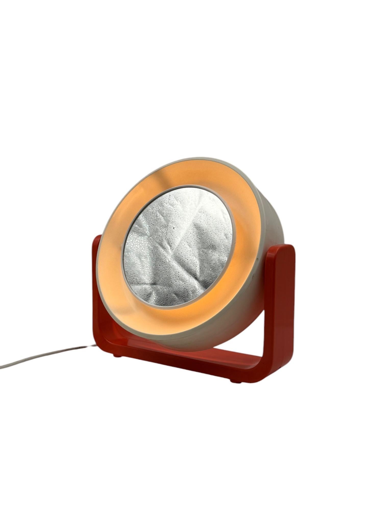 Plastic Space Age orange illuminated table mirror mod. w93, Allibert, West Germany 1960s For Sale