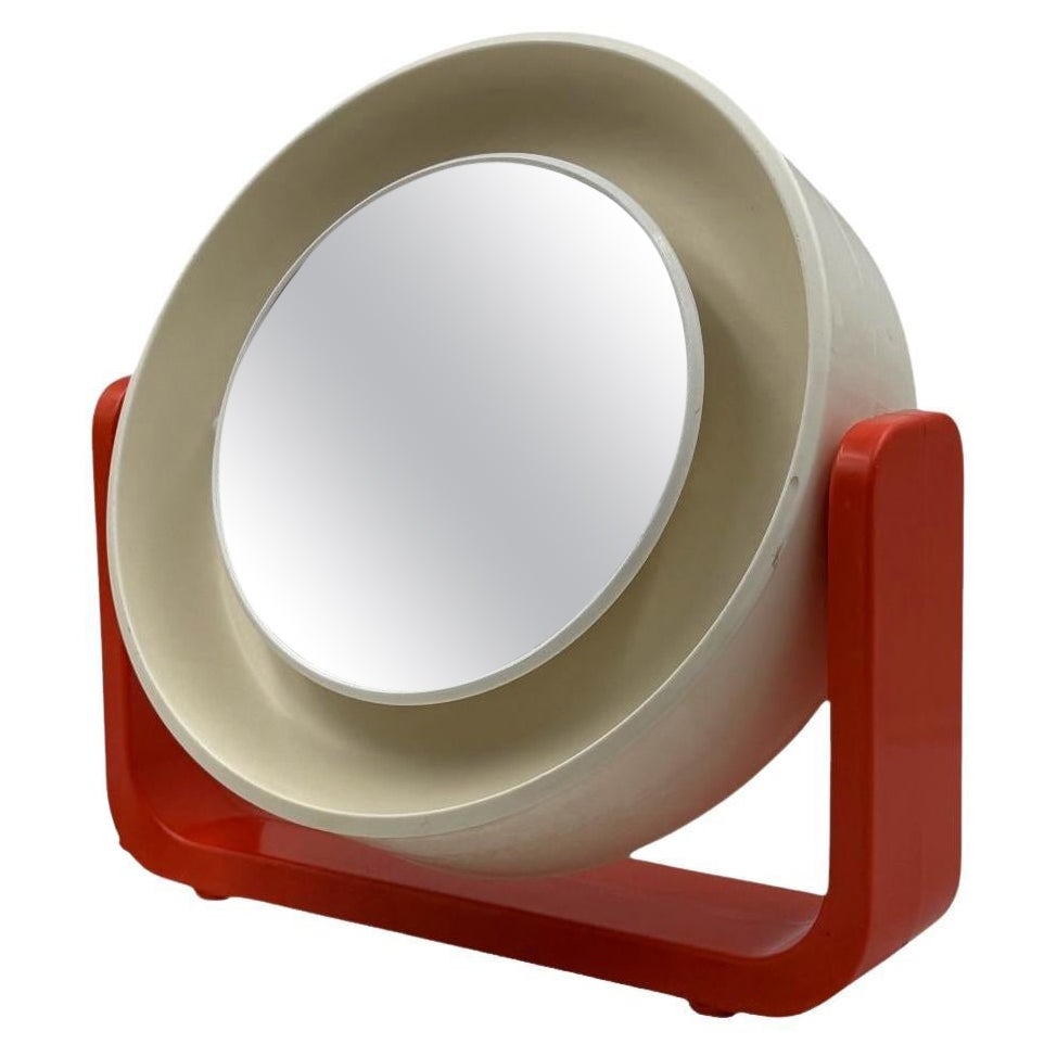 Miroir de table orange éclairé de l'ère spatiale mod. w93, Allibert, Allemagne de l'Ouest Années 1960