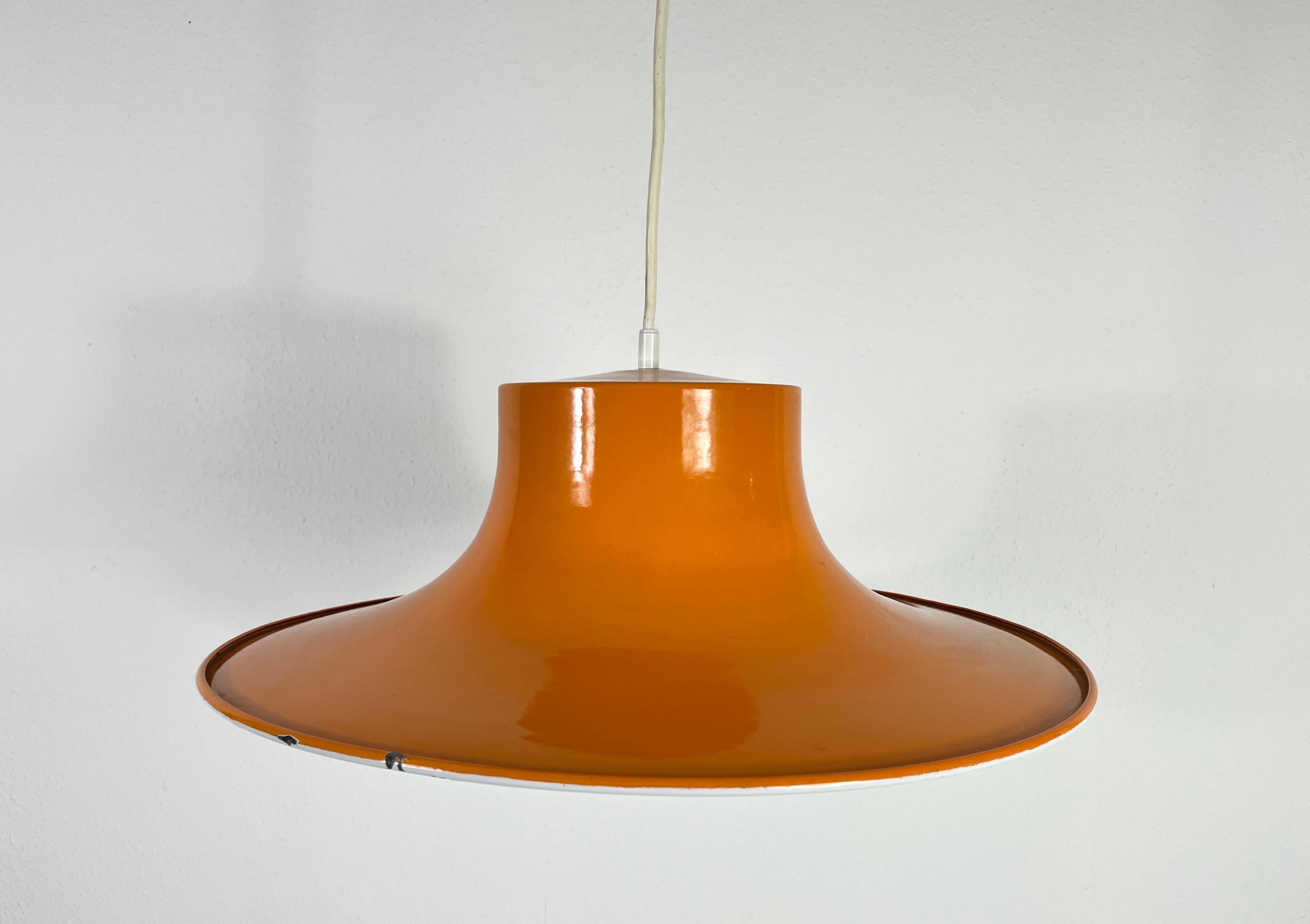 Plastic Space Age Orange Pendant Lamp by Erco, Germany, 1970s For Sale