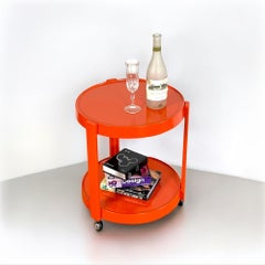 Space Age Orange Plastic Mobile Bar Trolley Table Made in Italy, 1970s