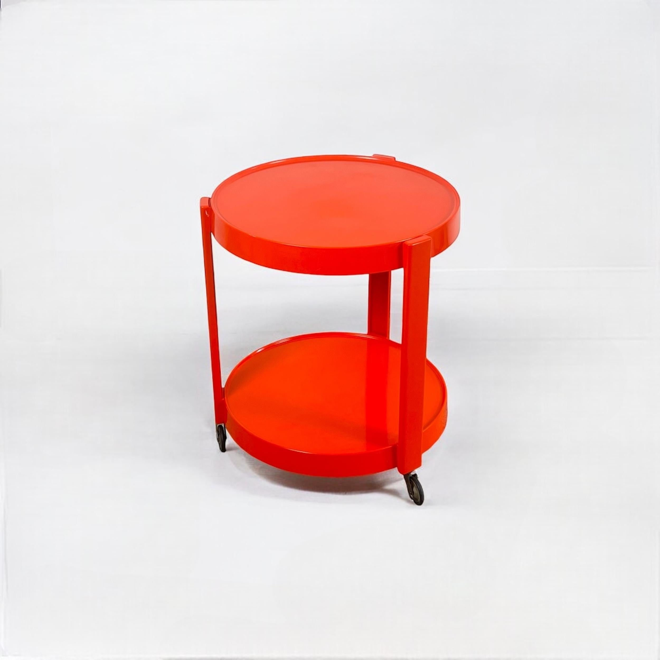 Late 20th Century Space Age Orange Plastic Mobile Bar Trolley Table Made in Italy, 1970s