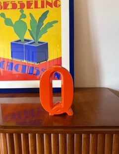 Space age orange Q letter shaped ceramic solifleur vase, Marcel Radureau ca. 197