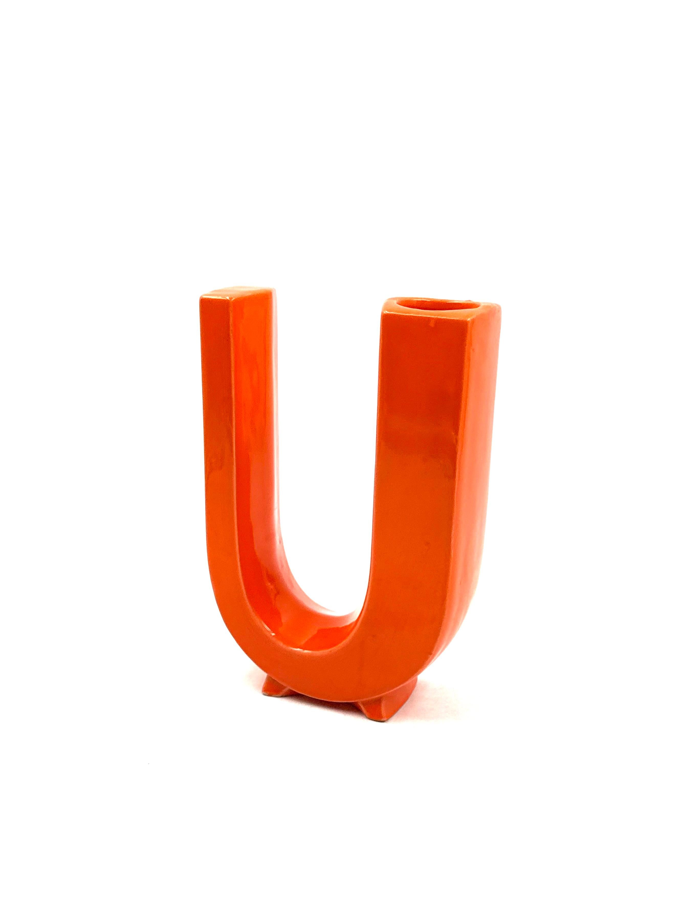 Vase solifleur en céramique en forme de lettre U de l'ère spatiale, Marcel Radureau ca.1970 Bon état - En vente à Firenze, IT