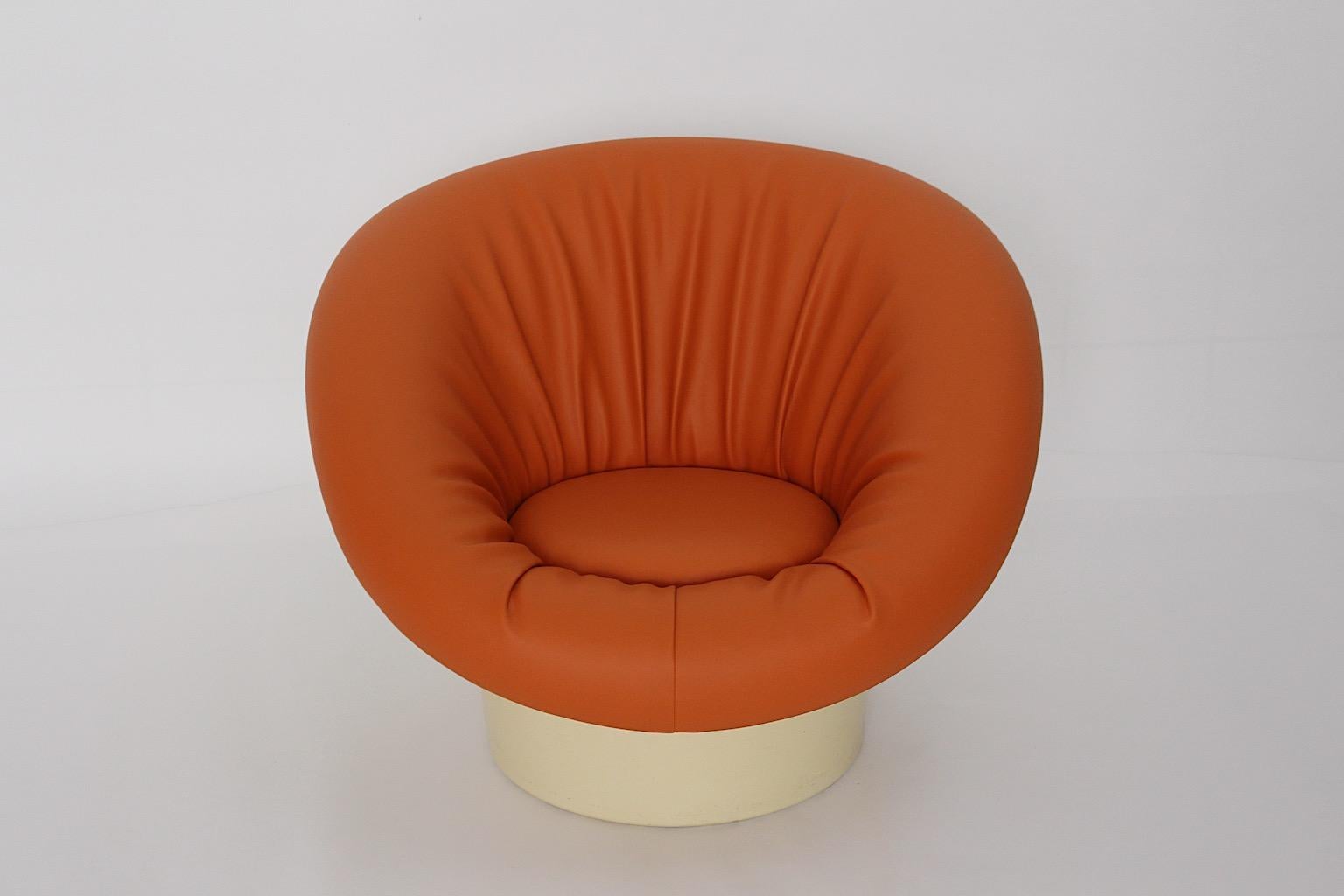 Space Age Orange White Mushroom Vintage Lounge Chair Club Chair 1960s France 1