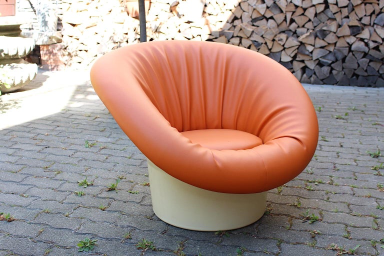 French Space Age Orange White Mushroom Vintage Lounge Chair Club Chair 1960s France For Sale