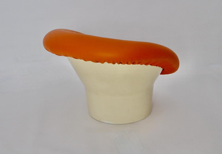 Mid-20th Century Space Age Orange White Mushroom Vintage Lounge Chair Club Chair 1960s France For Sale