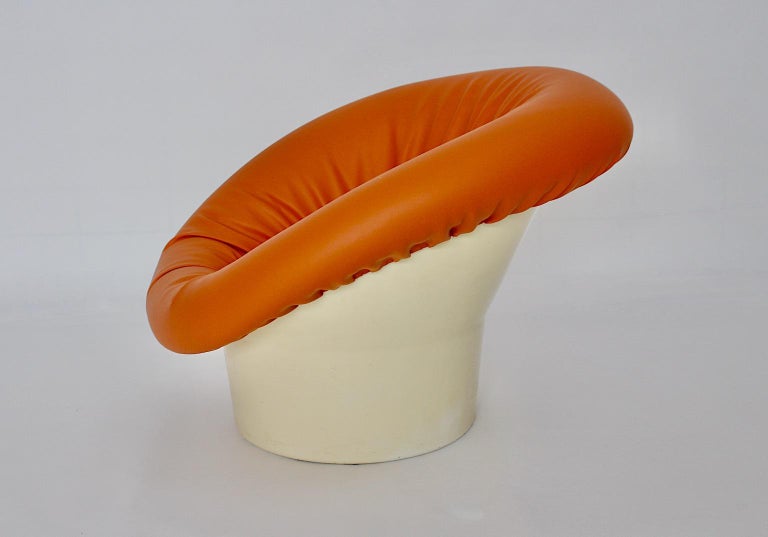 Faux Leather Space Age Orange White Mushroom Vintage Lounge Chair Club Chair 1960s France For Sale