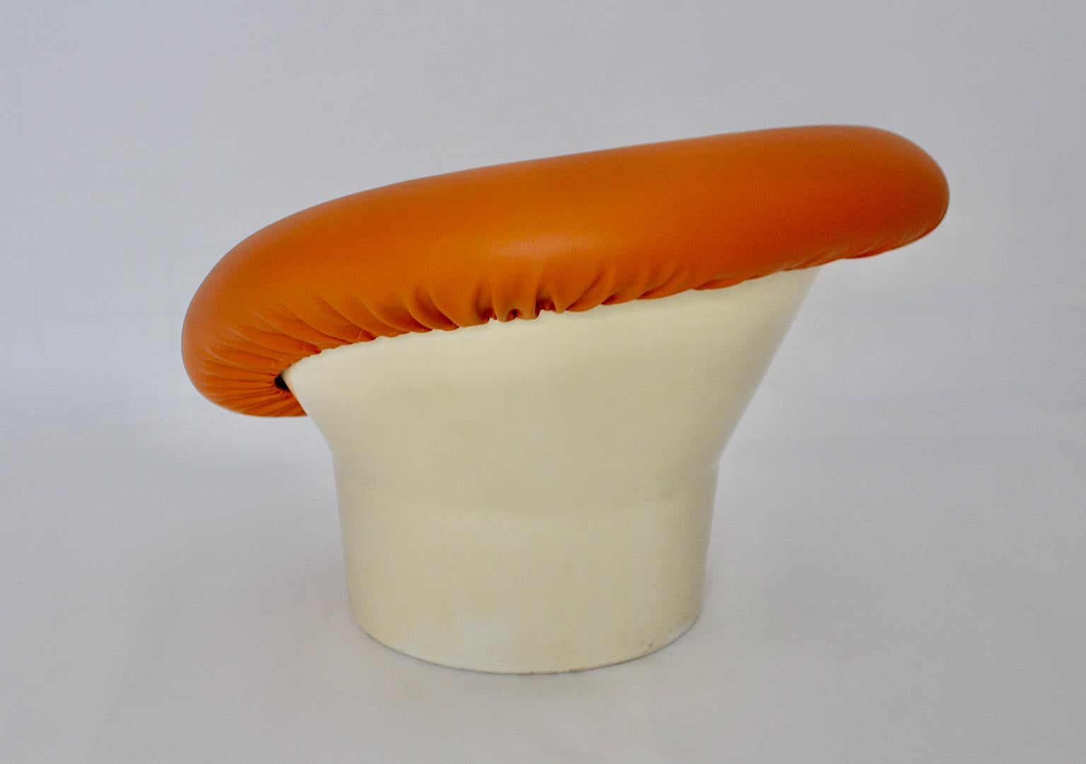 Mid-20th Century Space Age Orange White Mushroom Vintage Lounge Chair Club Chair 1960s France