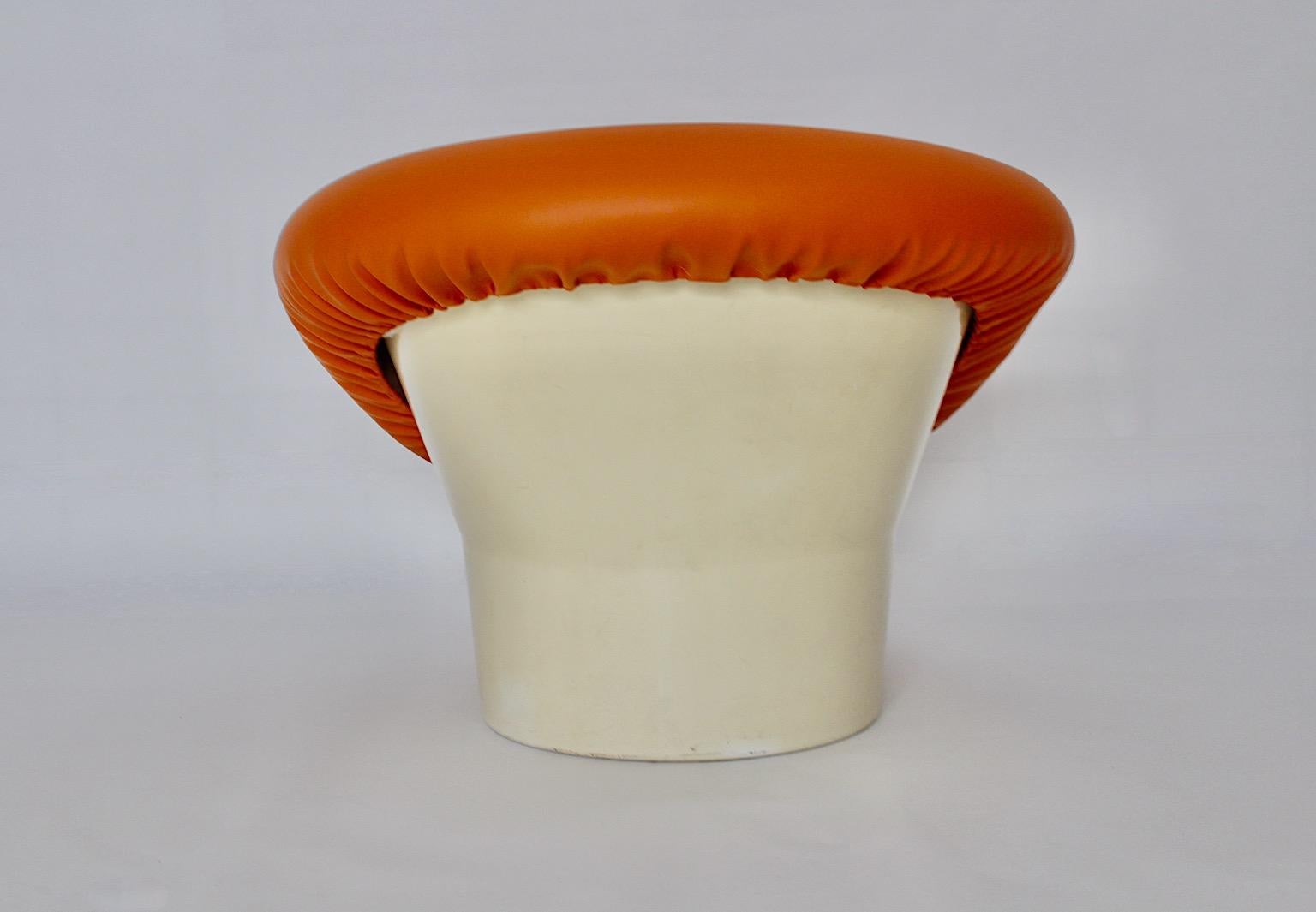 Faux Leather Space Age Orange White Mushroom Vintage Lounge Chair Club Chair 1960s France