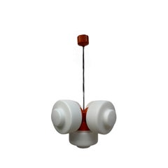 Space Age Orange & White Sculptural Opal Glass Pendant Light, Czechia, 1970's