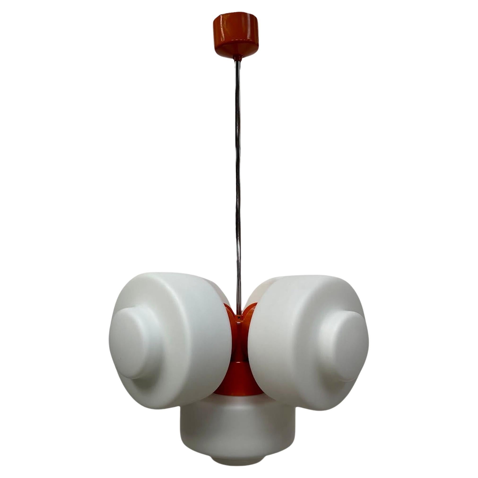 Space Age Orange & White Sculptural Opal Glass Pendant Light, Czechia, 1970's