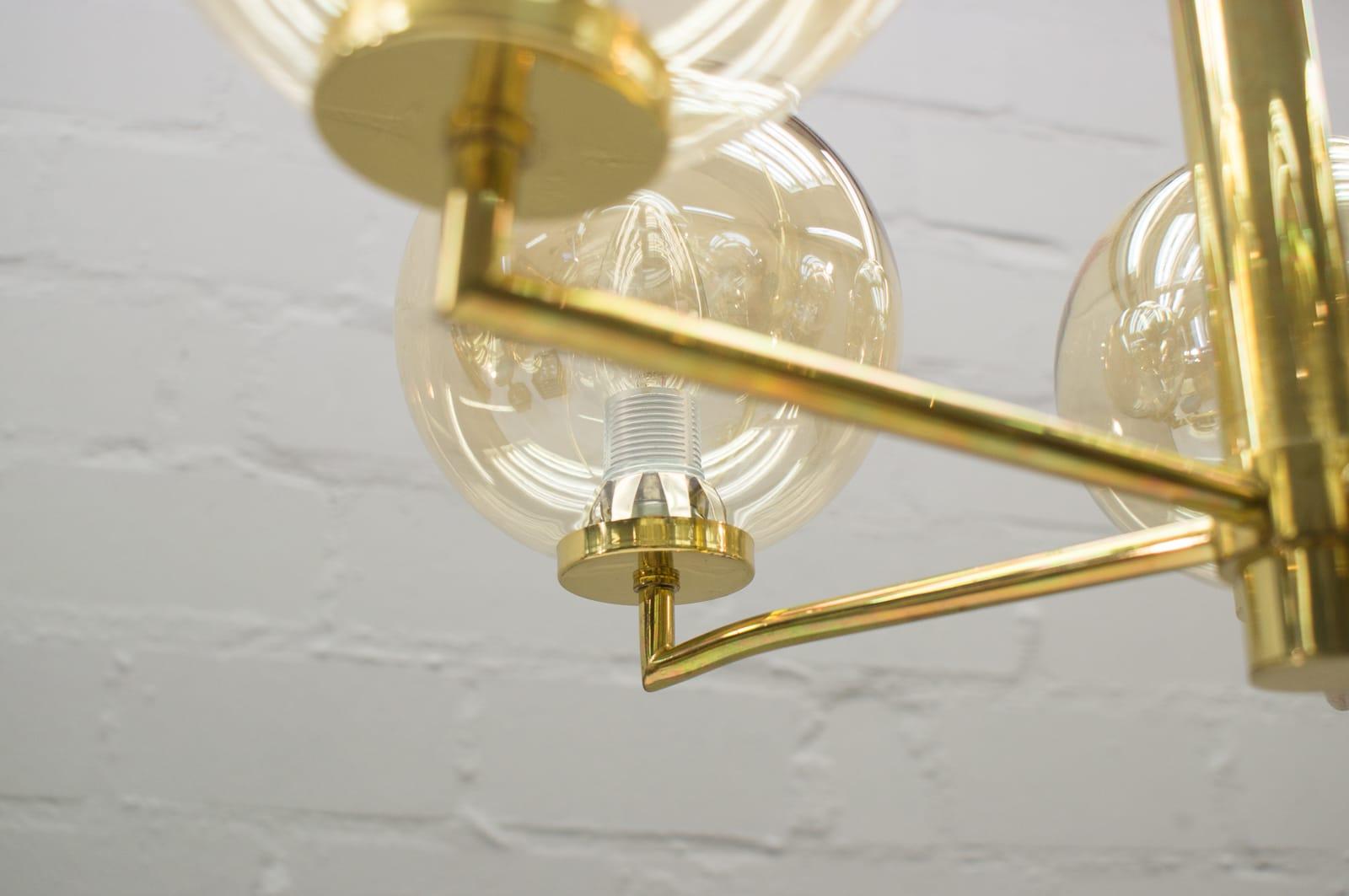 Space Age Orbit Ceiling Lamp with Five Amber Glass Balls, 1960s For Sale 2