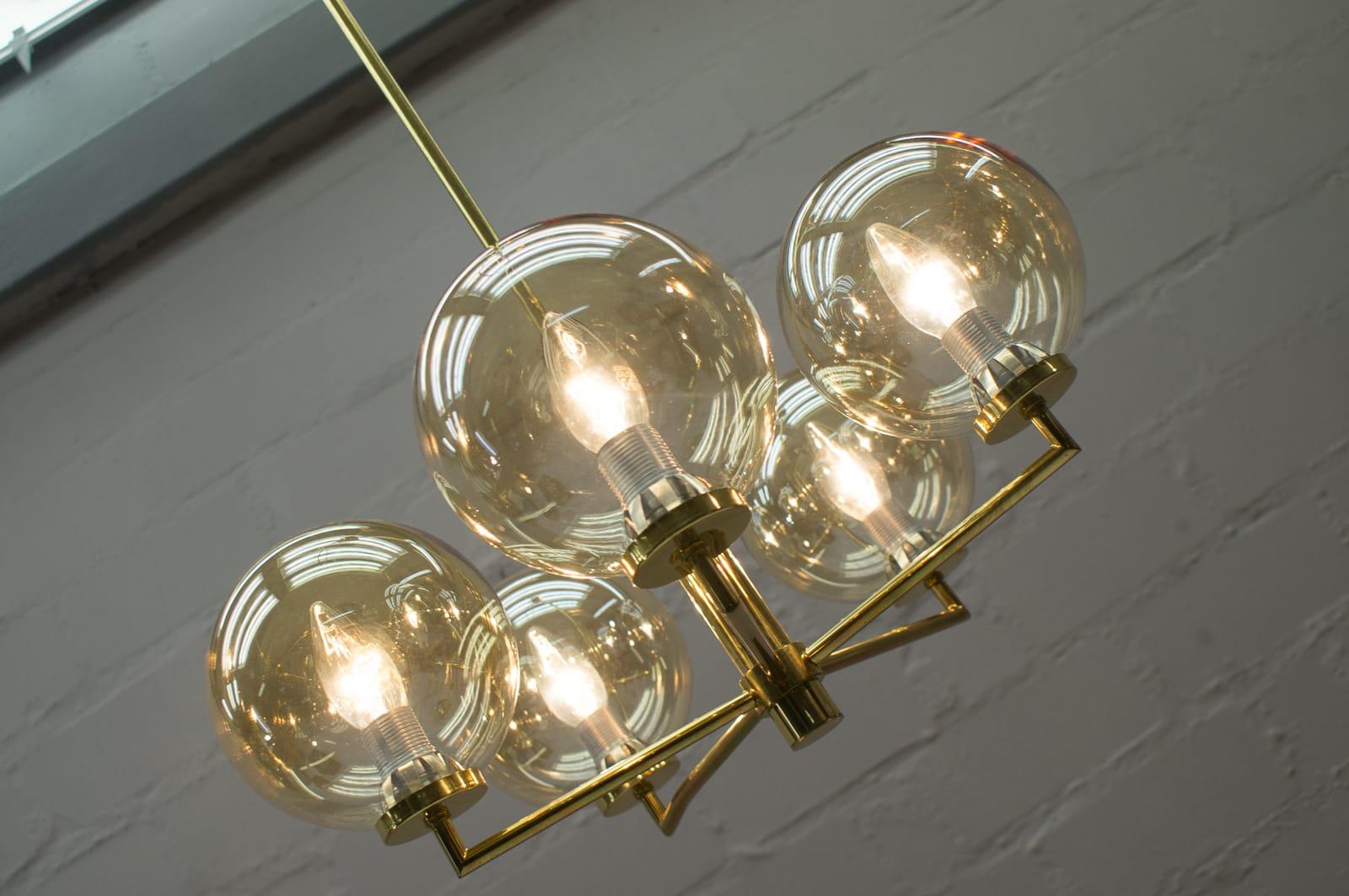 Mid-20th Century Space Age Orbit Ceiling Lamp with Five Amber Glass Balls, 1960s For Sale