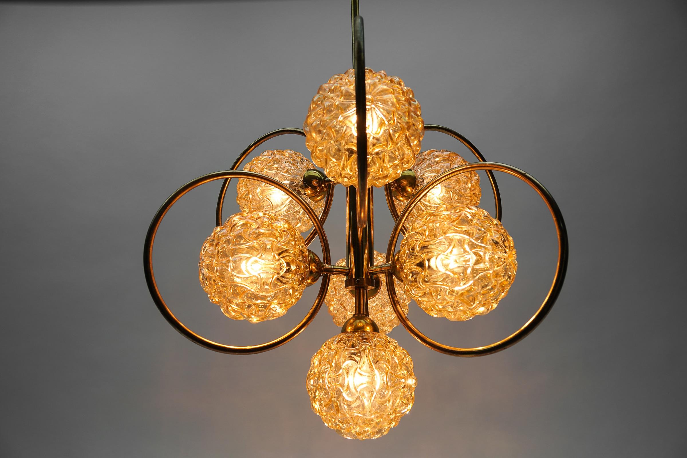 German Space Age Orbit Lamp with Seven Amber Glass Shades, 1960s For Sale