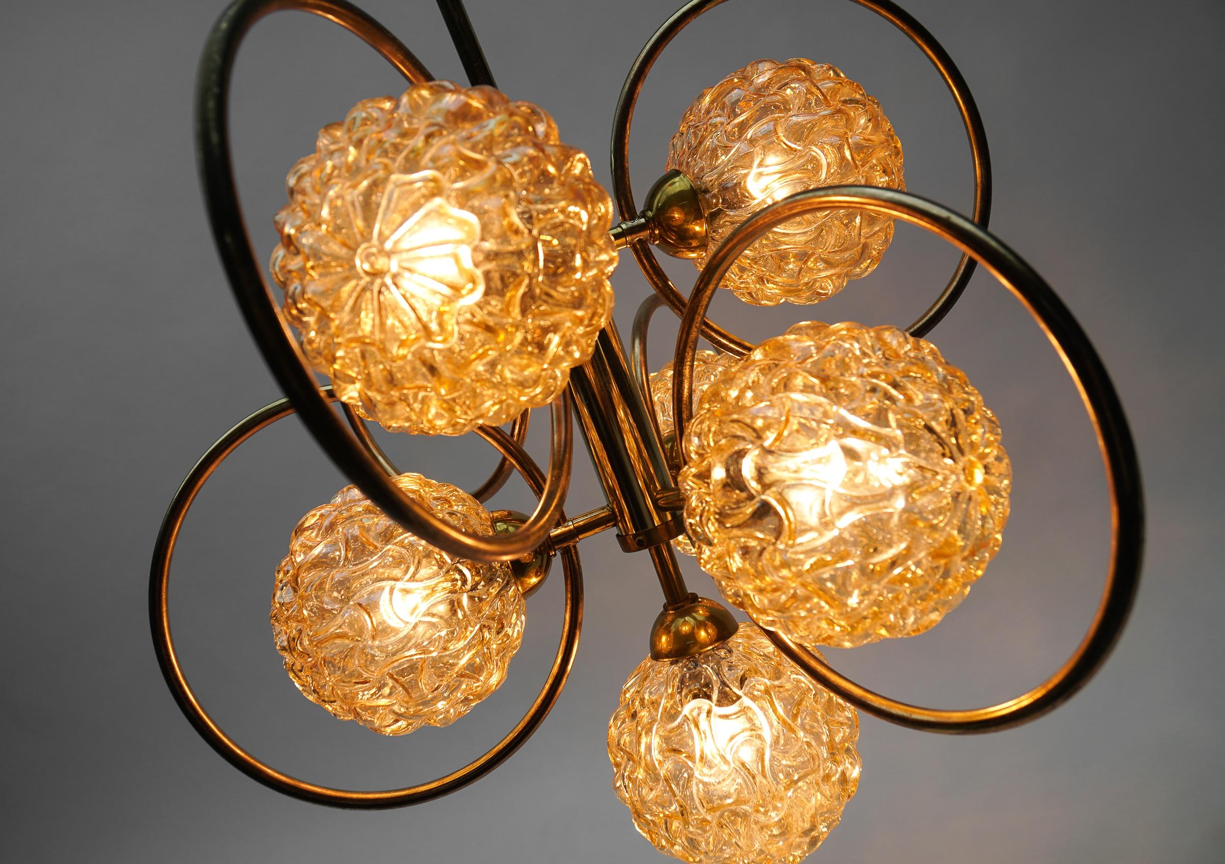 Space Age Orbit Lamp with Seven Amber Glass Shades, 1960s For Sale 1