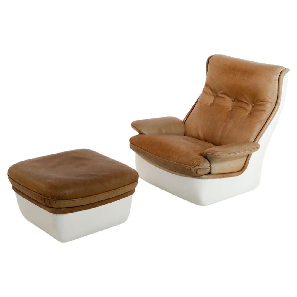 Space Age Orchid Armchair & Stool by Michel Cadestin for Airborne 1970s For Sale