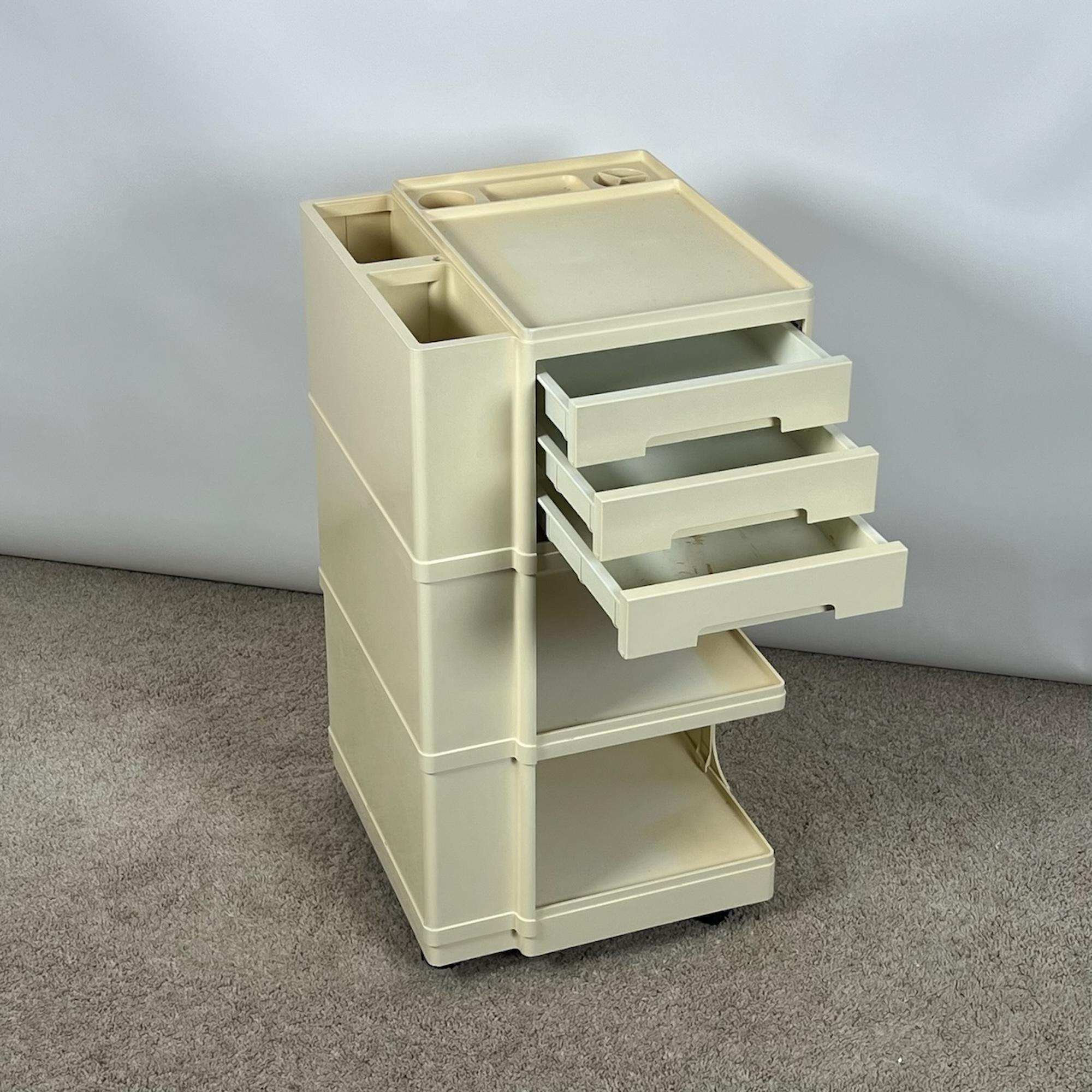 Immerse yourself in the futuristic charm of Space Age Furniture Design with this rare organizer cabinet, POLISTILE, designed by Giovanni Pelis for Neolt Italy in the 70s. A true vintage gem, POLISTILE was originally conceived as a work organizer for